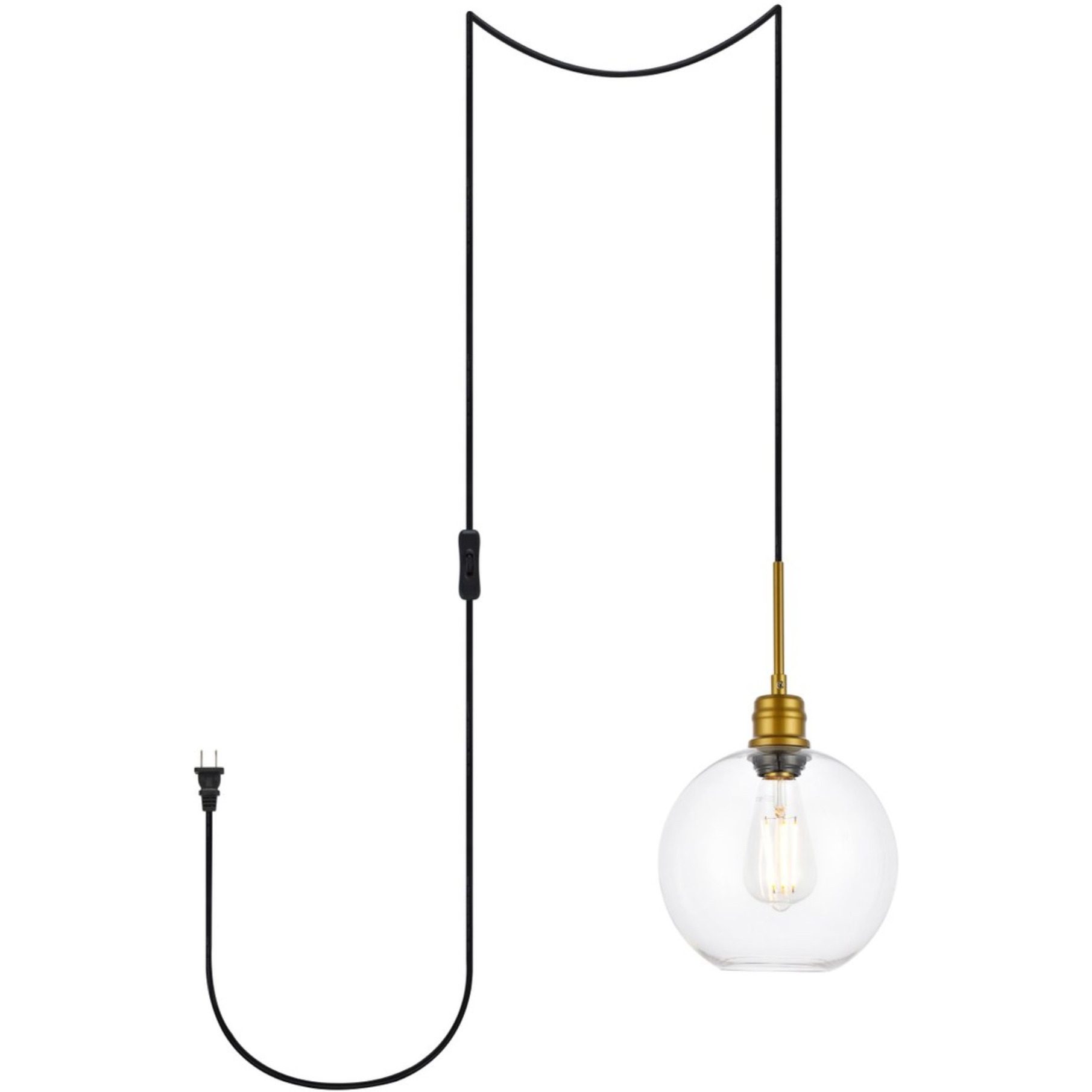 Emett 1 light Brass and Clear glass plug in pendant