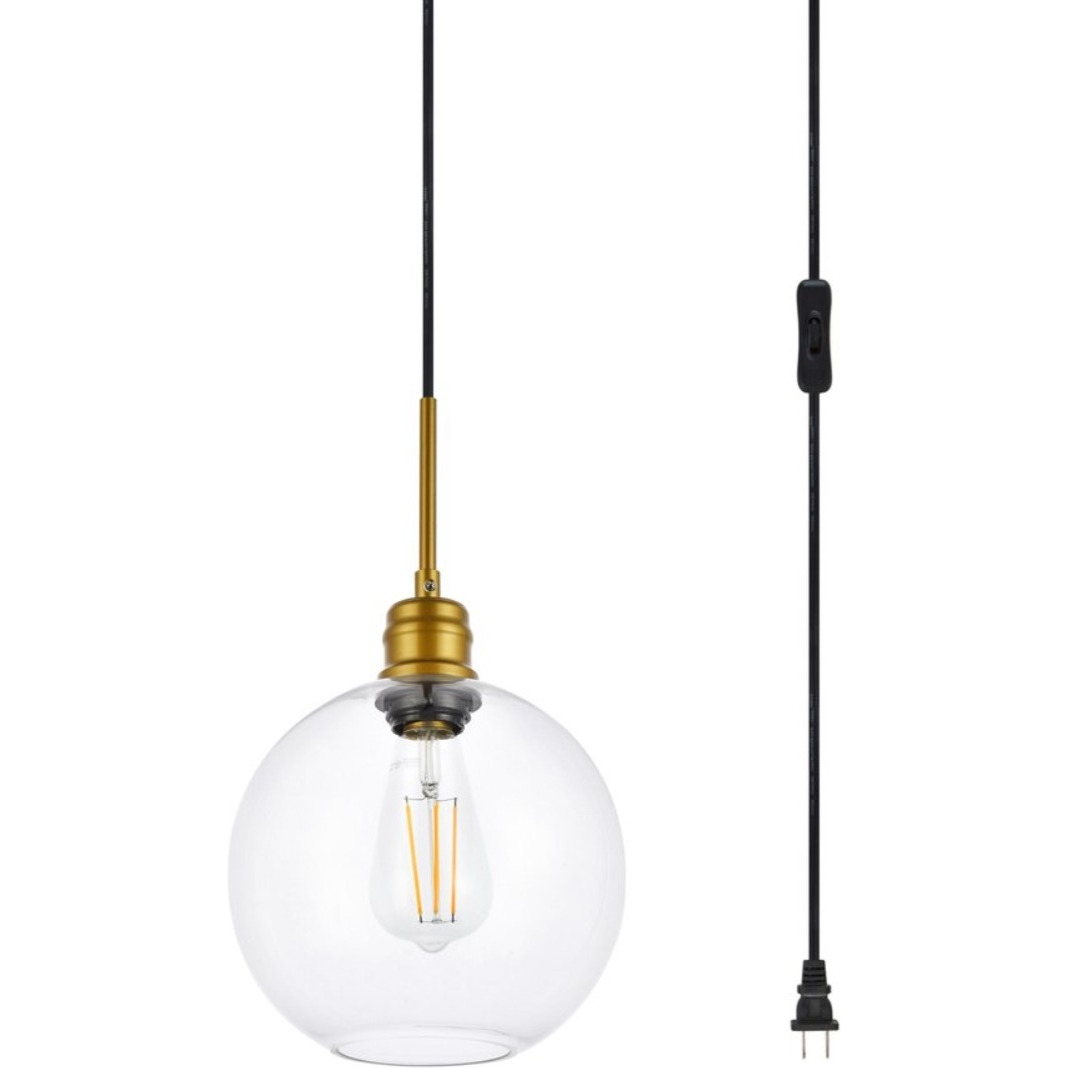 Emett 1 light Brass and Clear glass plug in pendant