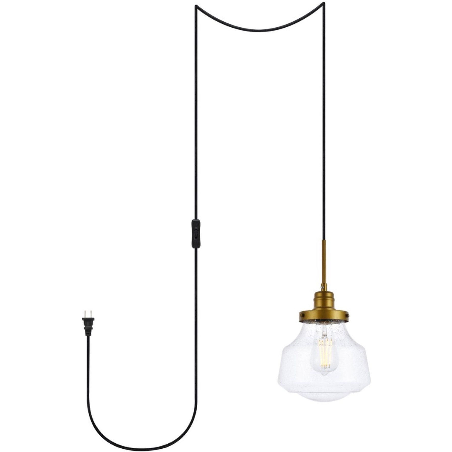 Lyle 1 light Brass and Clear seeded glass plug in pendant
