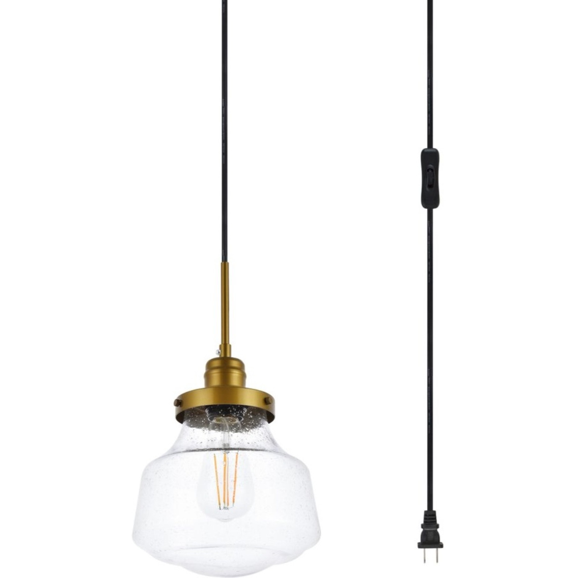 Lyle 1 light Brass and Clear seeded glass plug in pendant