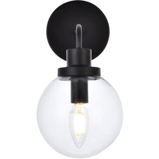 Hanson 1 light bath sconce in black with clear shade