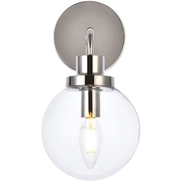 Hanson 1 light bath sconce in polished nickel with clear shade