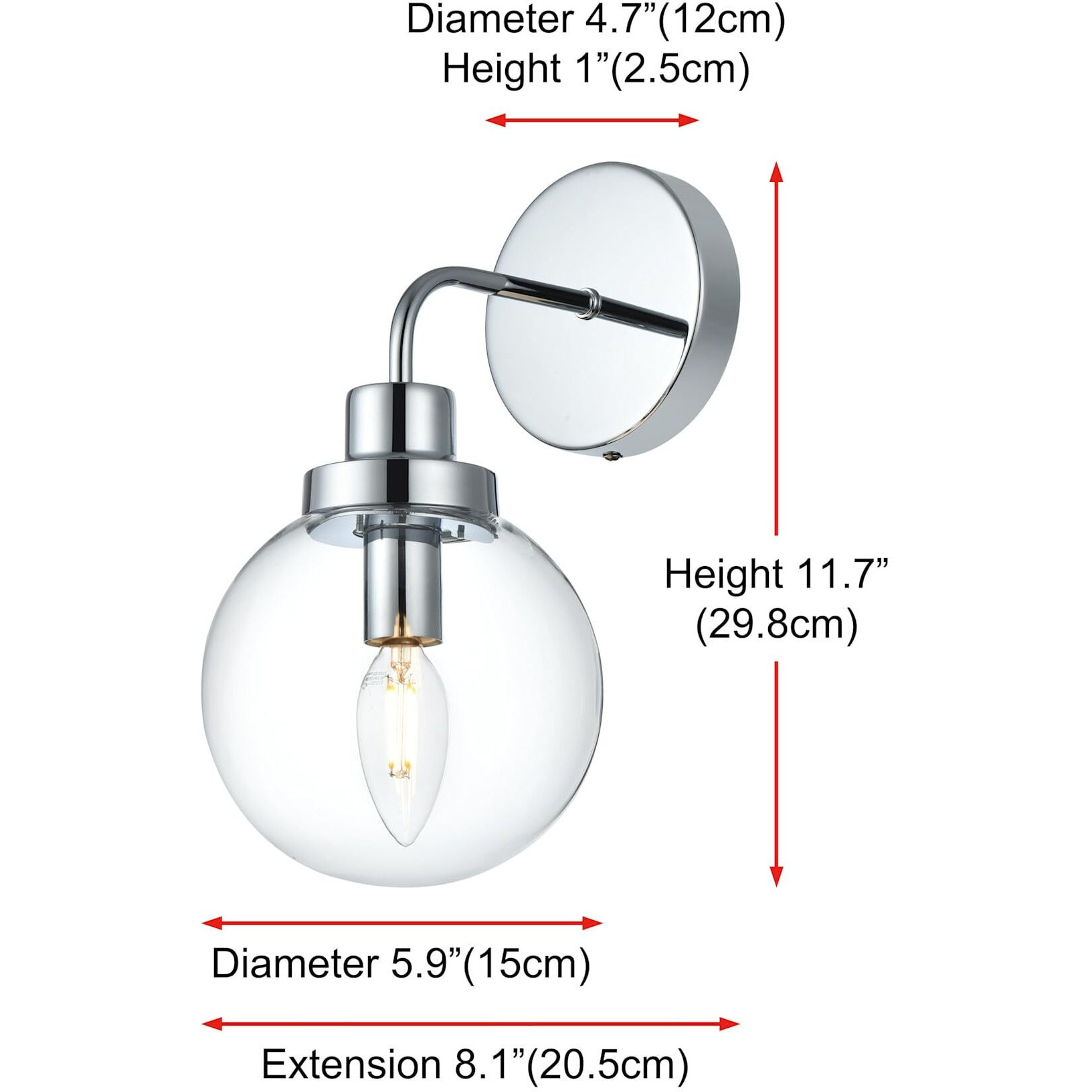 Hanson 1 light bath sconce in polished nickel with clear shade