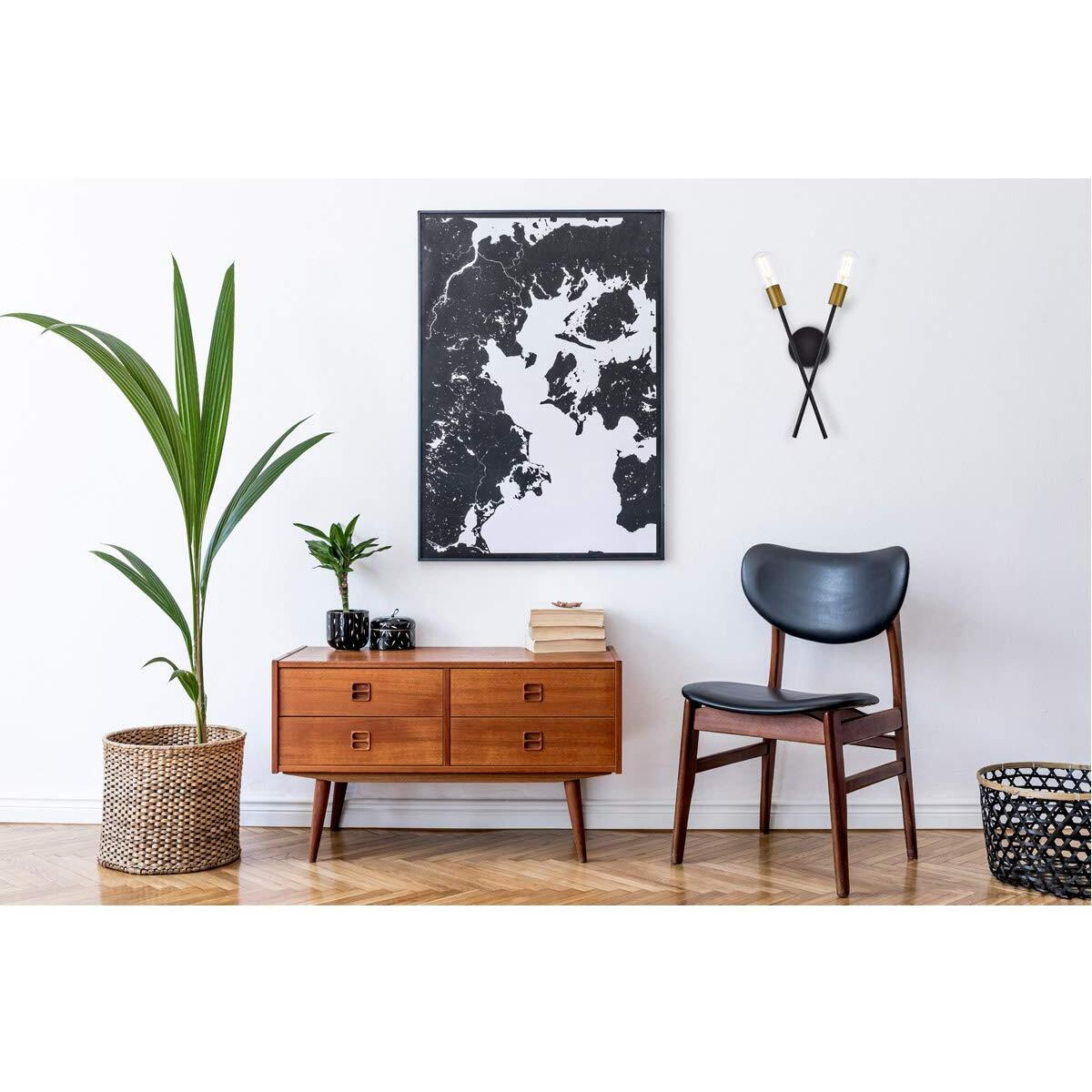 Armin 2 lights wall sconce in black with brass