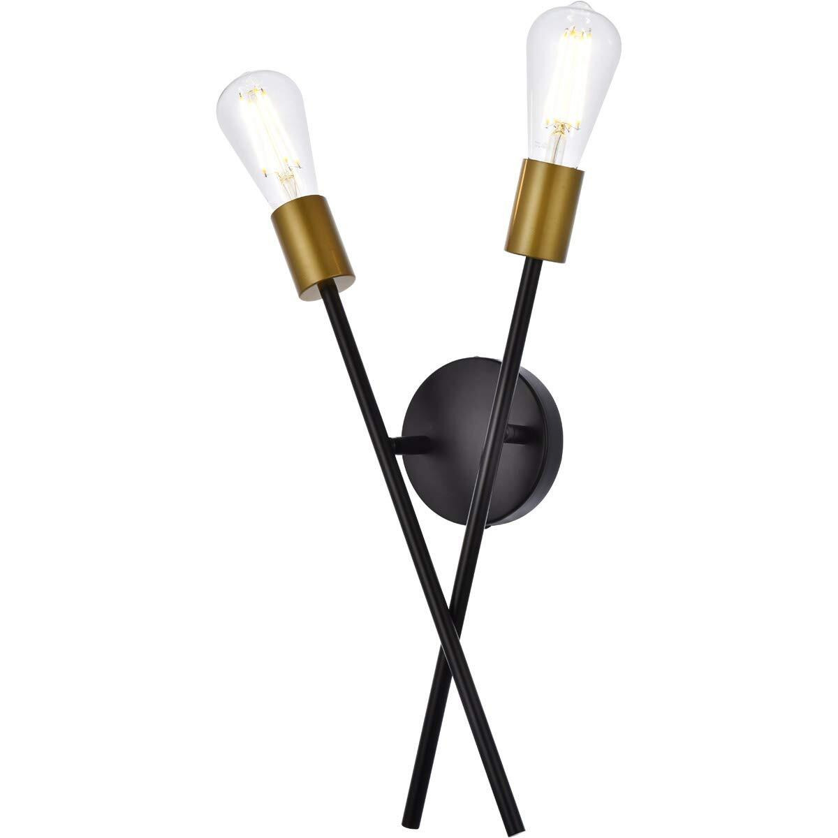 Armin 2 lights wall sconce in black with brass