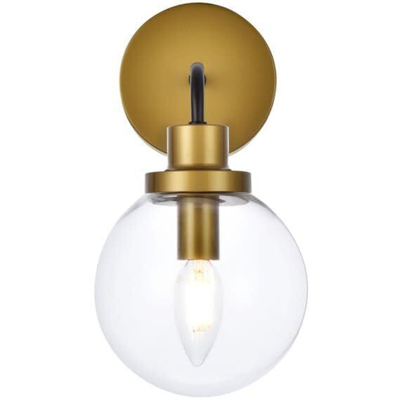 Hanson 1 light bath sconce in black with brass with clear shade