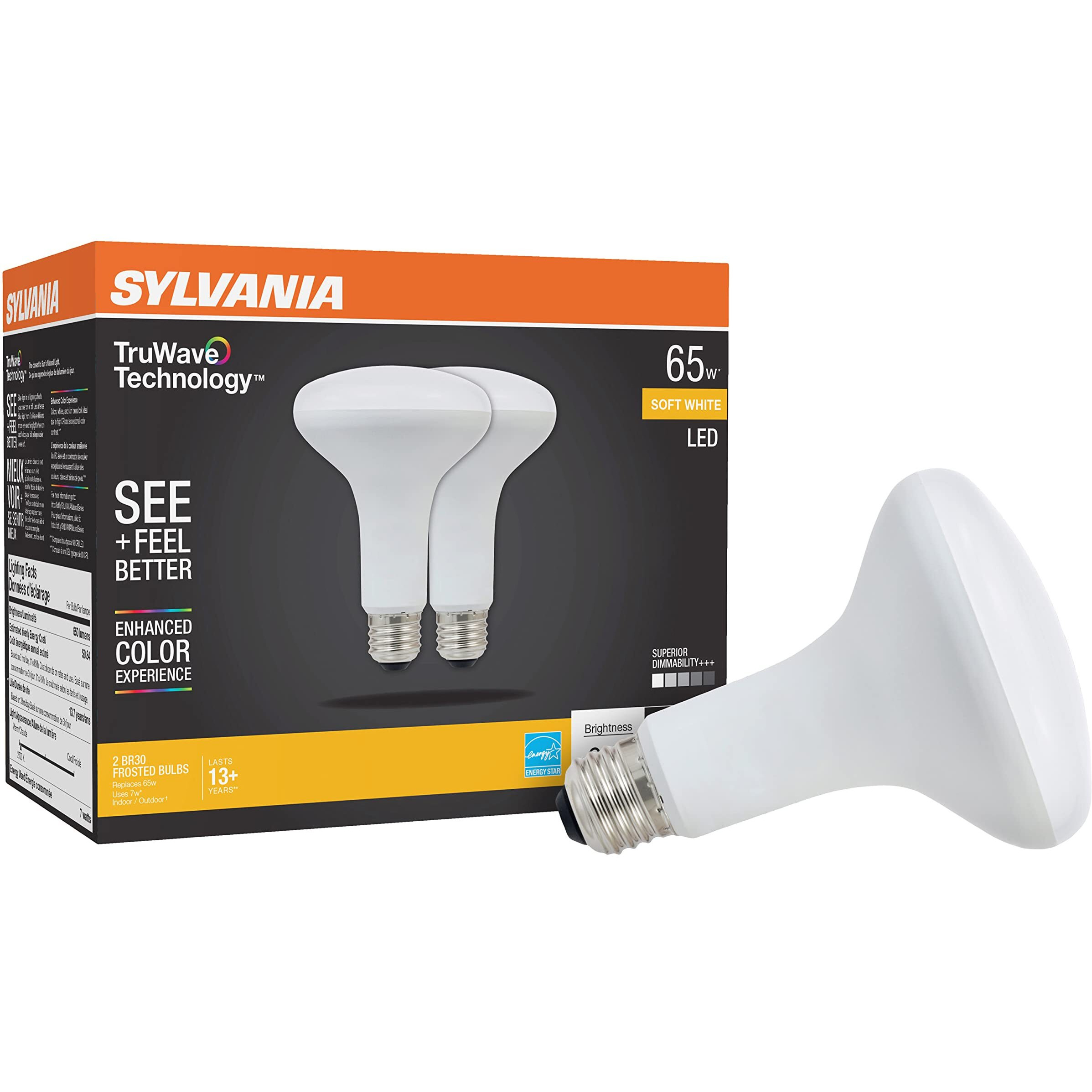 3005216 LED BR30 E26 SW 65W 2PK Sylvania Natural BR30 E26 (Medium) LED Floodlight Bulb Soft White 65 W (Pack of 1)