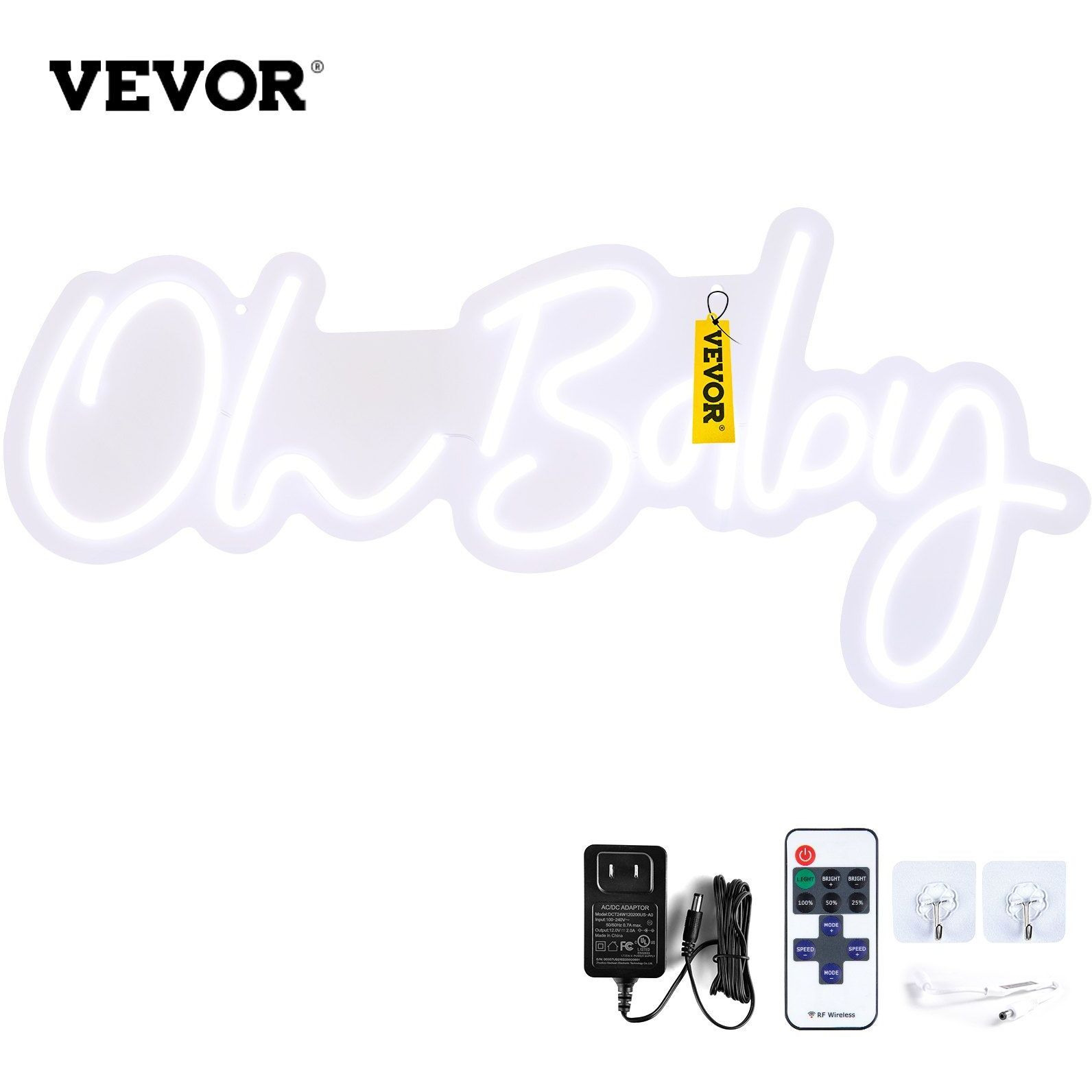 VEVOR Oh Baby Neon Sign for Wall Decor, with Remote Control and Dimmable Switch for Baby Shower decorations, Birthday Party, Wedding Decor, 23.5x12 inches (Warm White)