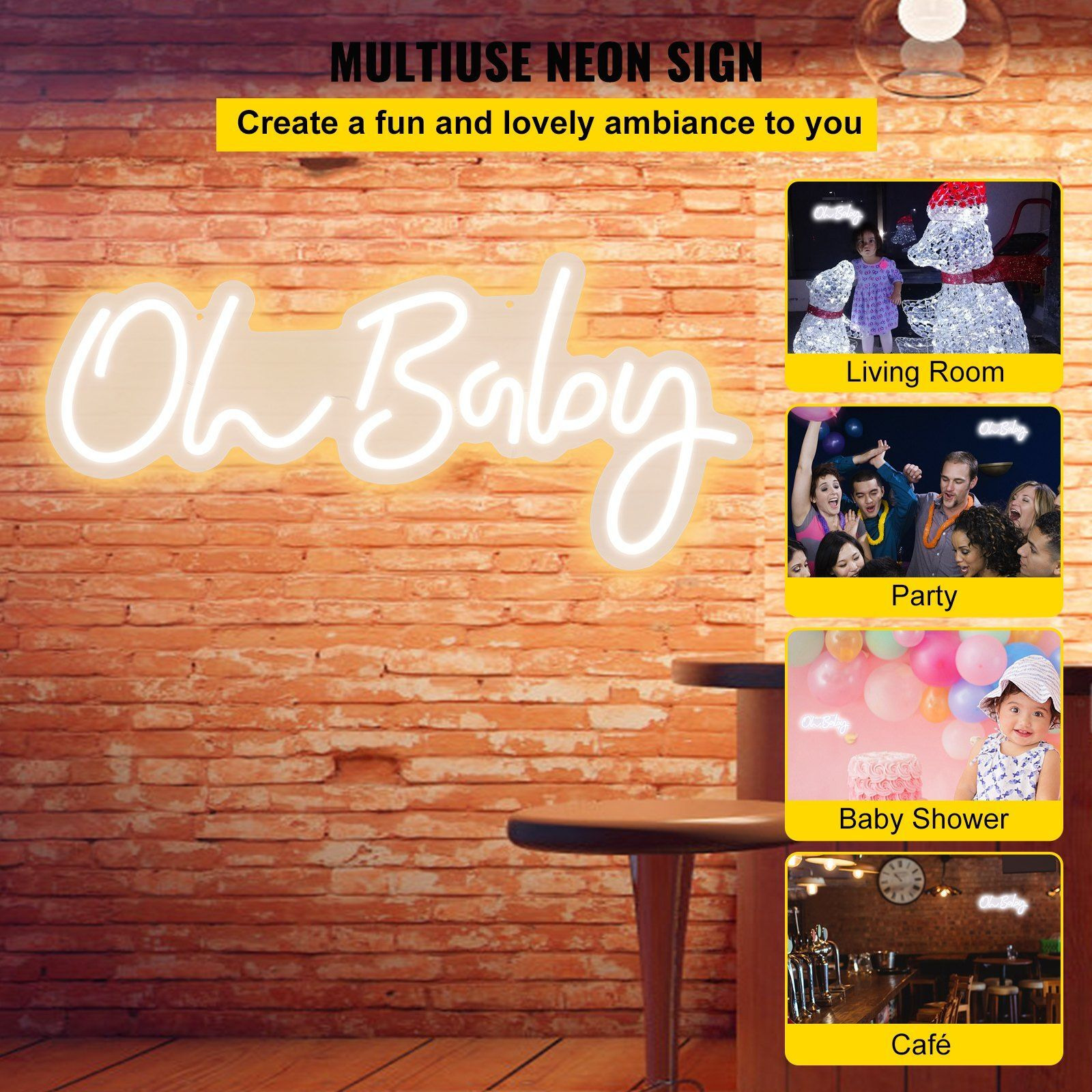 VEVOR Oh Baby Neon Sign for Wall Decor, with Remote Control and Dimmable Switch for Baby Shower decorations, Birthday Party, Wedding Decor, 23.5x12 inches (Warm White)