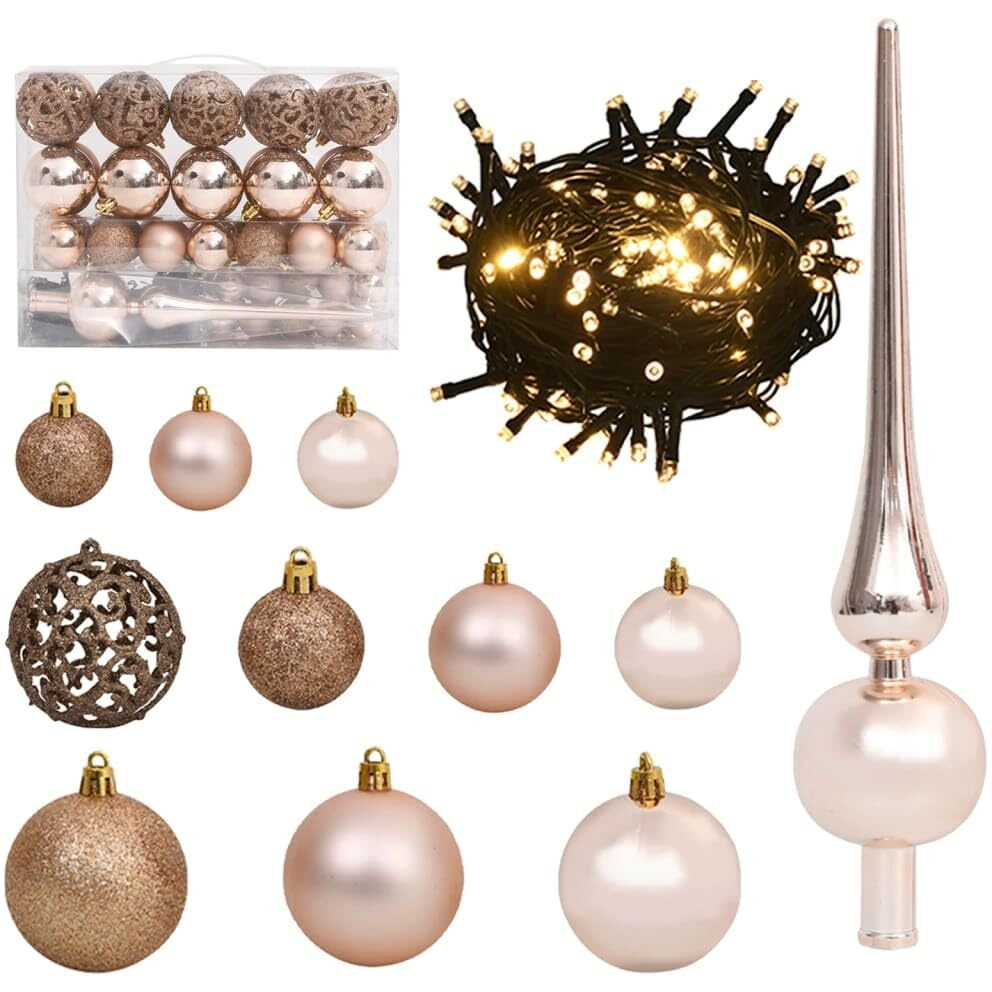 vidaXL 61 Piece Christmas Ball Set with Peak and 150 LEDs Rose Gold