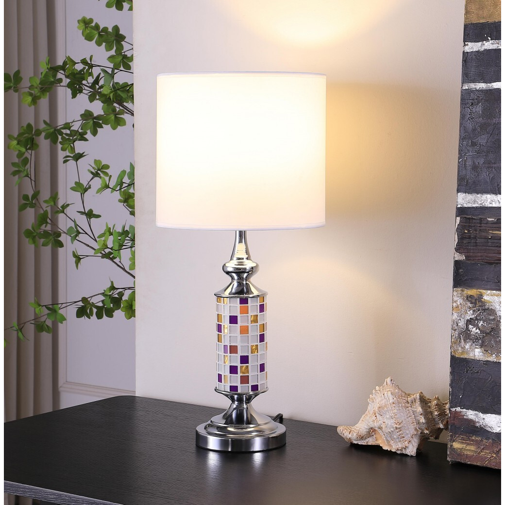 24 Jeweltone Metal And Glass Mosaic Table Lamp