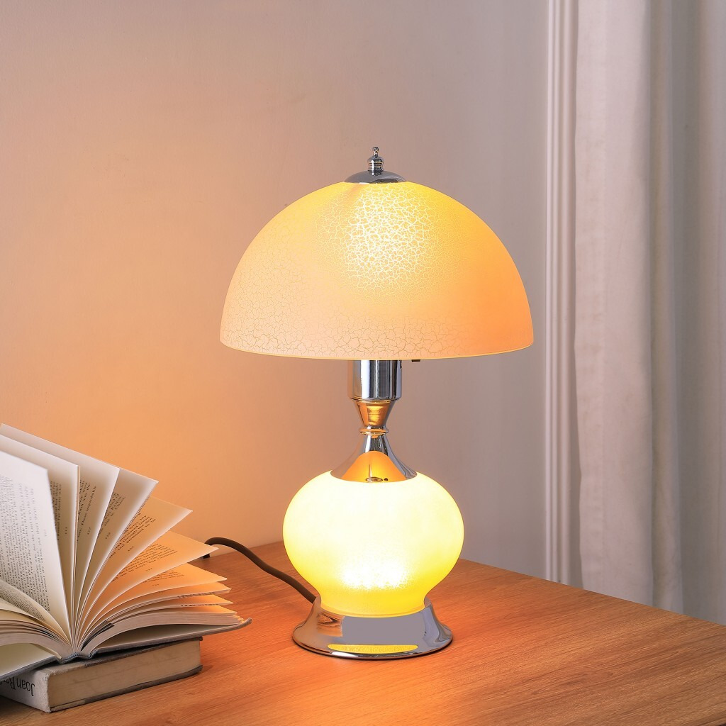 24 Pale Pink Crackle Glass Table Lamp with Nightlight