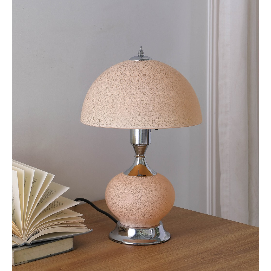 24 Pale Pink Crackle Glass Table Lamp with Nightlight