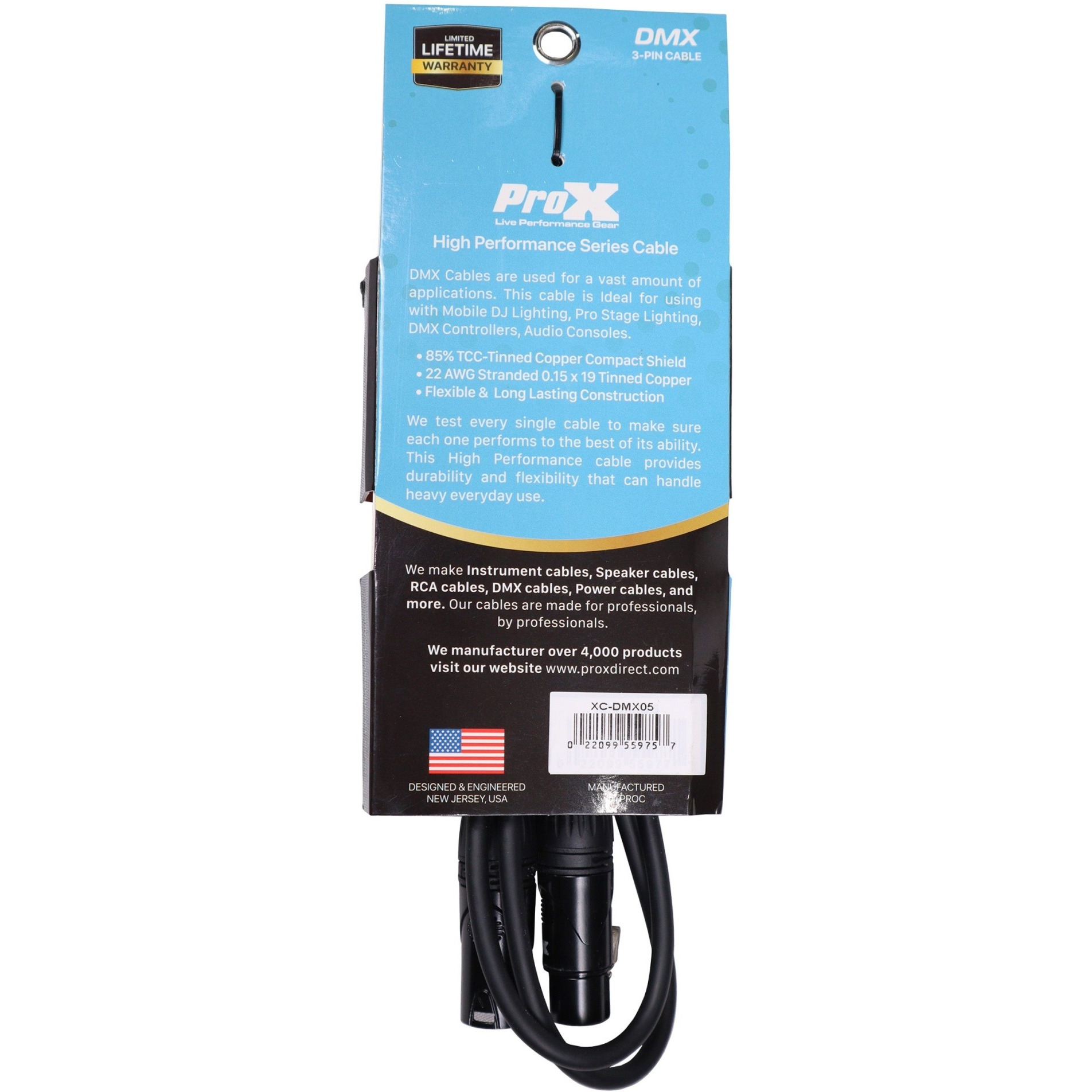 ProX XC-DMX05 5 Ft. DMX Male 3-Pin to DMX Female 3-Pin High Performance Cable