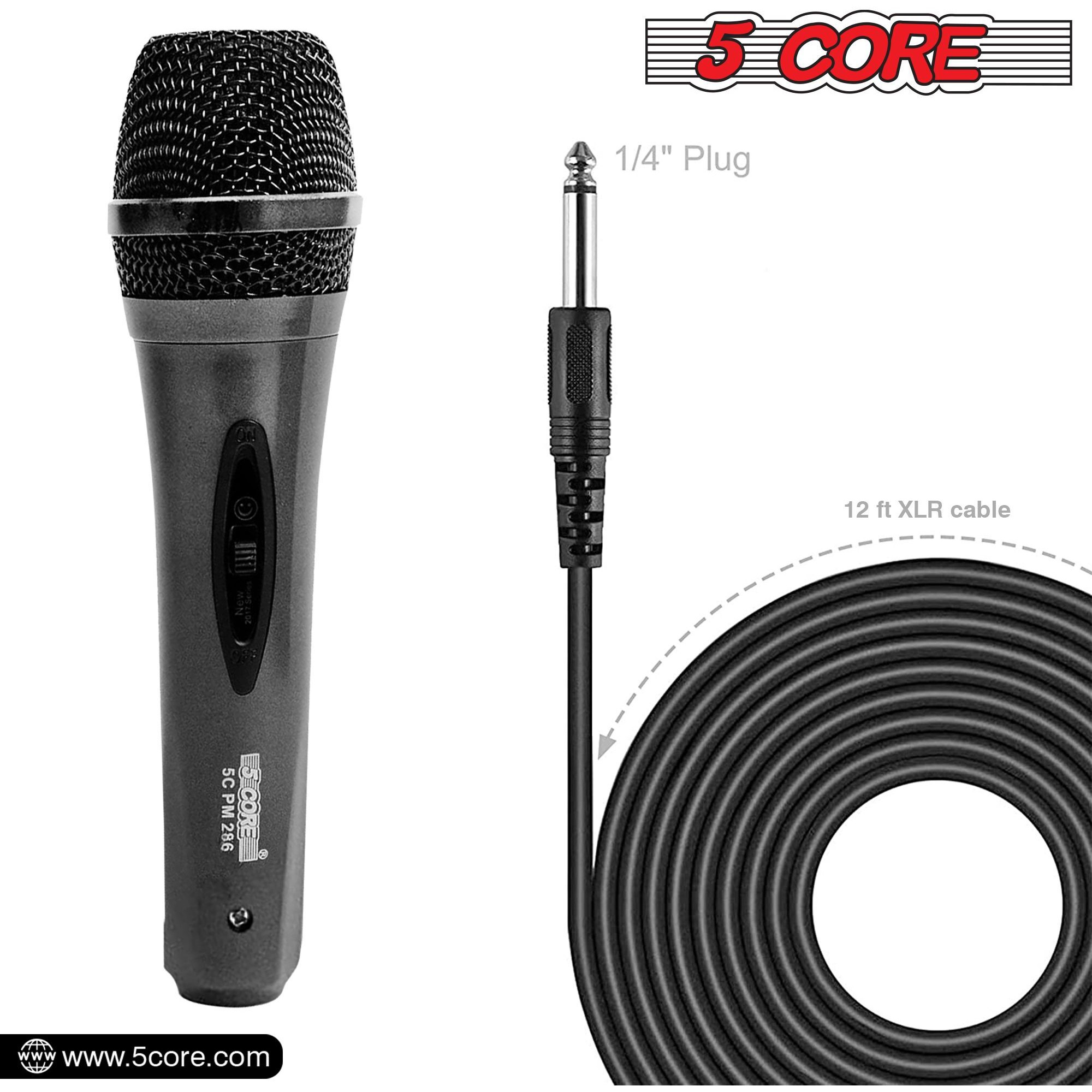 5 Core Microphone XLR Dynamic Mic Karaoke Singing Handheld Microfono Wired Professional Unidirectional 1/4 Plug In Cord Connection for Vocal DJ Music - PM-286