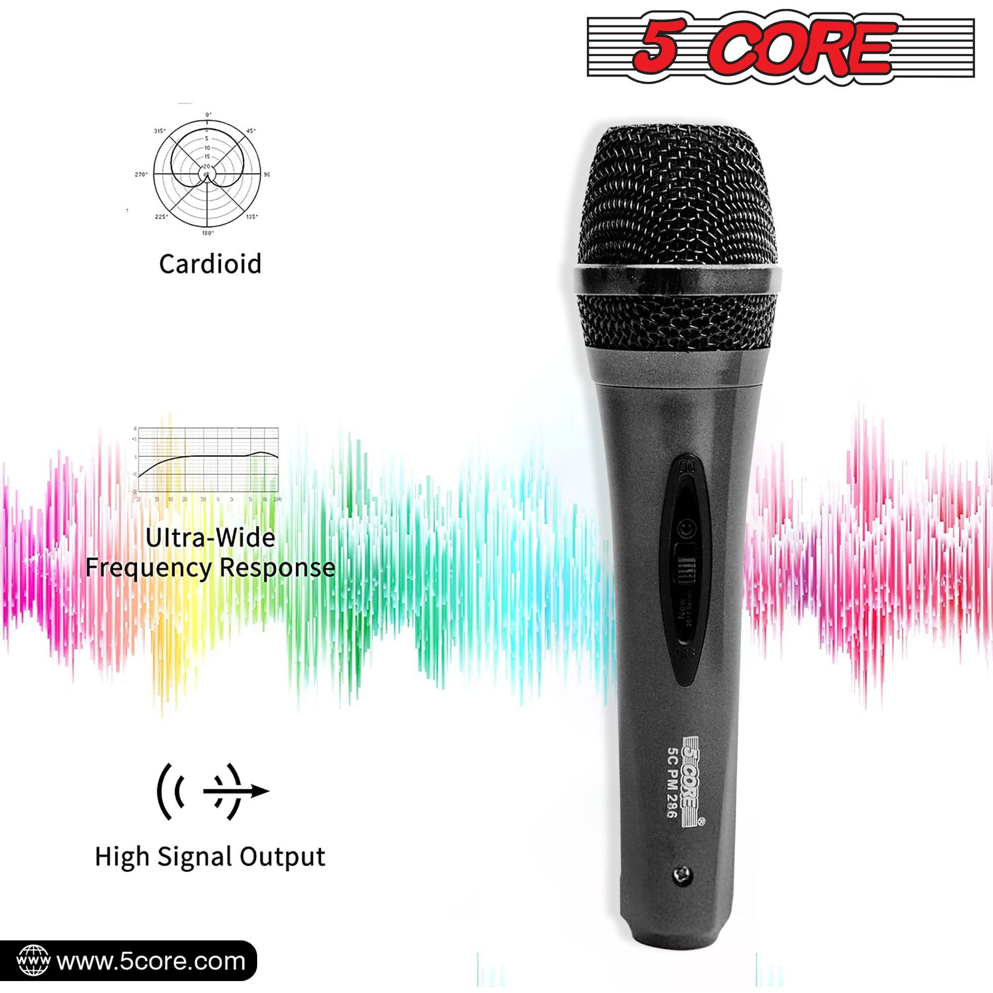 5 Core Microphone XLR Dynamic Mic Karaoke Singing Handheld Microfono Wired Professional Unidirectional 1/4 Plug In Cord Connection for Vocal DJ Music - PM-286
