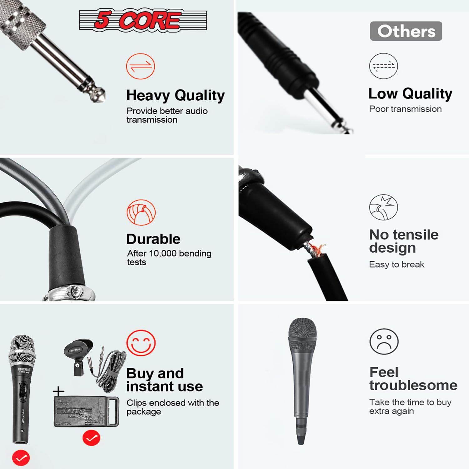 Microphone Professional Audio Dynamic Cardiod Karaoke Singing Dj Audio Hand held Wired Music 5 Core ND-7800x(D0102HXEE56.)