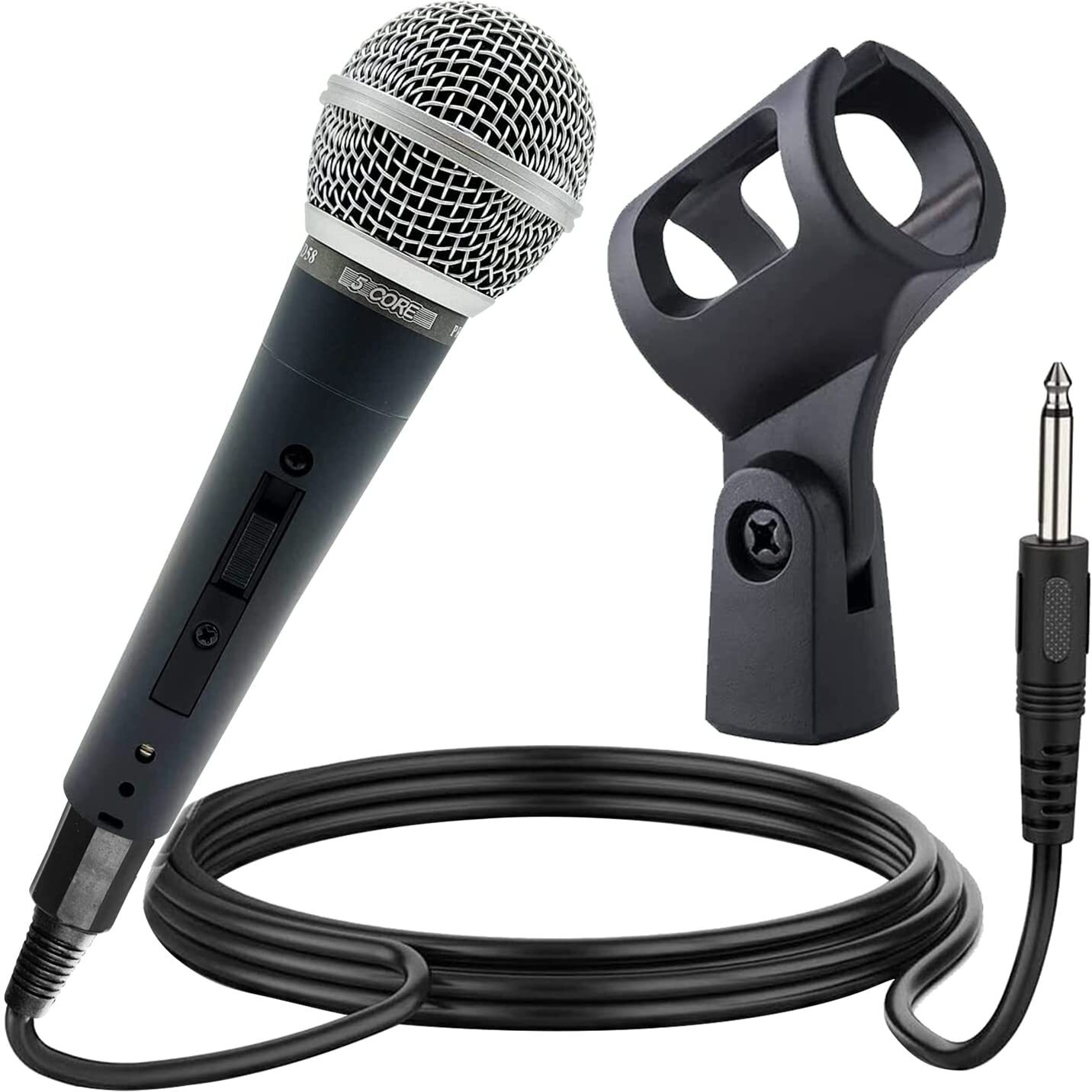 5 core Premium Vocal Dynamic cardioid Handheld Microphone Neodymium Magnet Unidirectional Mic 16ft Detachable XLR Deluxe cable to  Audio Jack Mic clip OnOff Switch for Karaoke Singing ND-58(D0102HXU7VT)
