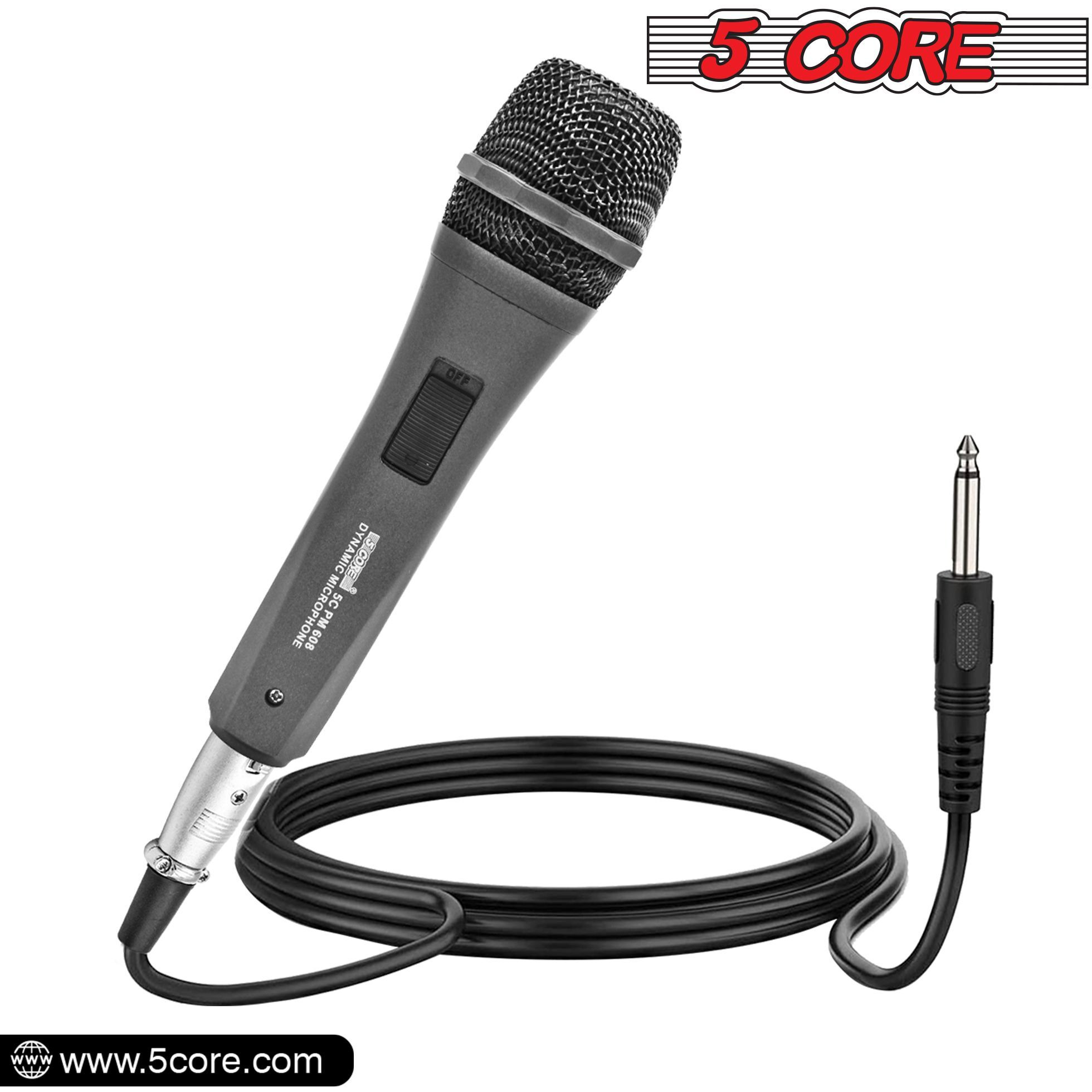 5 cORE Premium Vocal Dynamic cardioid Handheld Microphone Neodymium Magnet Unidirectional Mic 16ft Detachable XLR Deluxe cable to  Audio Jack OnOff Switch for Karaoke Singing PM 608(D0102H7U78T)