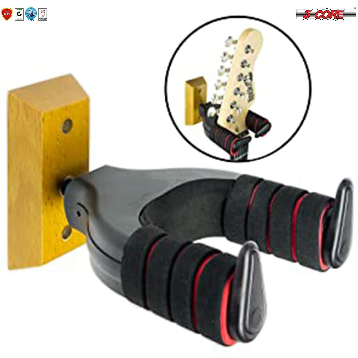 5 Core Guitar Wall Mount Hanger| Guitar Hook Cradle and Wall Mount Auto Lock, Sturdy, Secure and Adjustable Holder for Acoustic and Electric Guitar, Ukulele, Bass, Banjo and Mandolin- GH ABS R 1PC