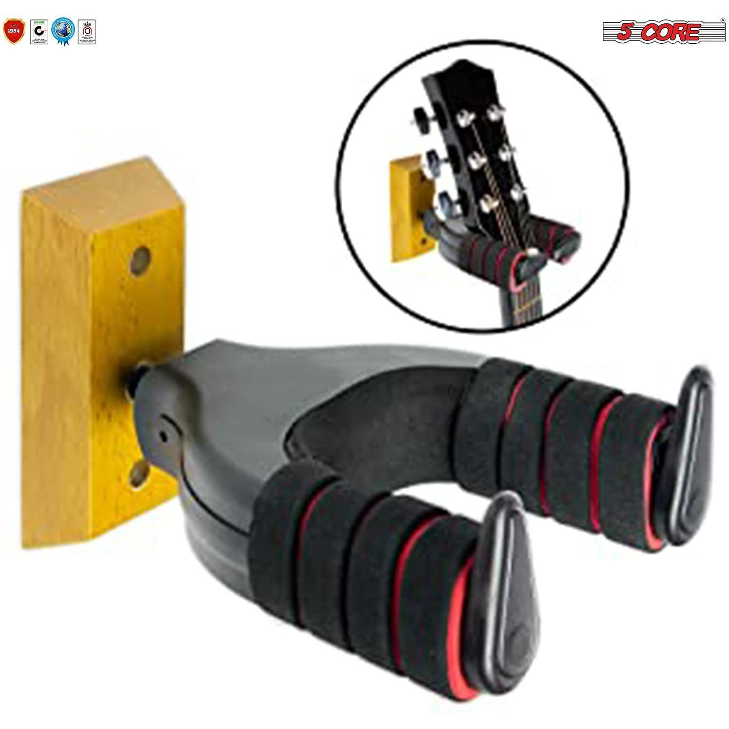 5 Core Guitar Wall Mount Hanger| Guitar Hook Cradle and Wall Mount Auto Lock, Sturdy, Secure and Adjustable Holder for Acoustic and Electric Guitar, Ukulele, Bass, Banjo and Mandolin- GH ABS R 1PC