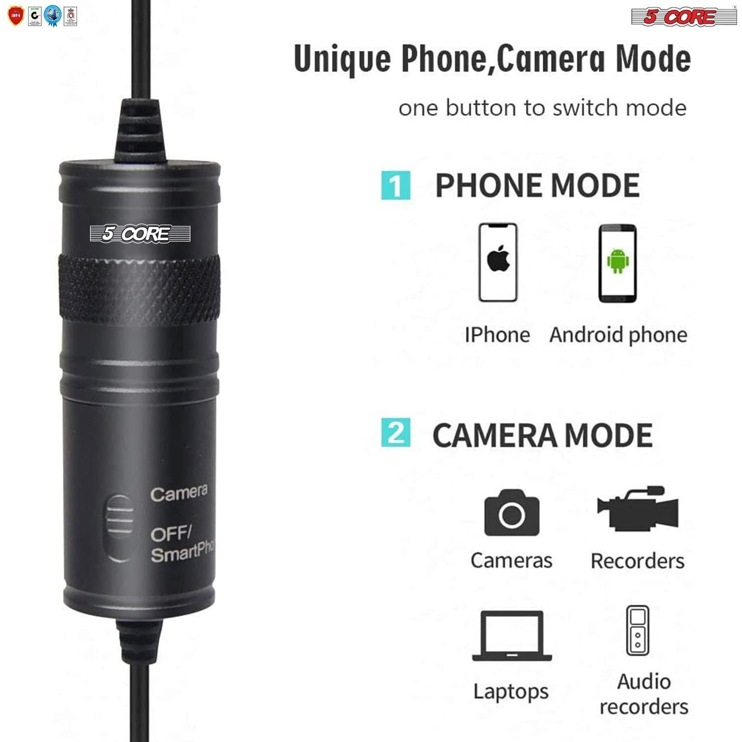Professional Omnidirectional Lavalier Microphone 3.5mm Clip-On Lapel Mic for Smartphone DSLR Camera PC Interview Video Camcorders Audio Recorder 5 Core cm 001(D0102HX668J.)