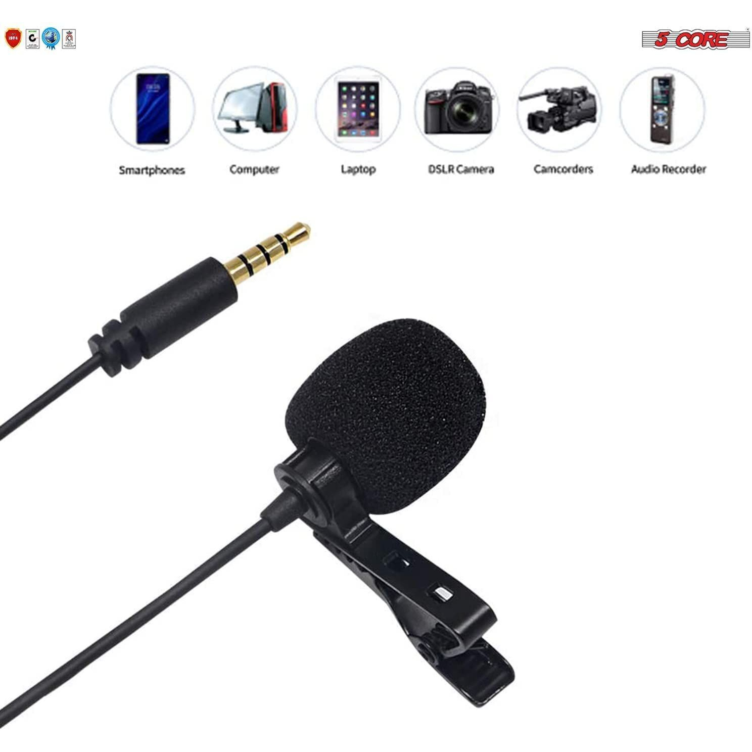 Professional Omnidirectional Lavalier Microphone 3.5mm Clip-On Lapel Mic for Smartphone DSLR Camera PC Interview Video Camcorders Audio Recorder 5 Core cm 001(D0102HX668J.)