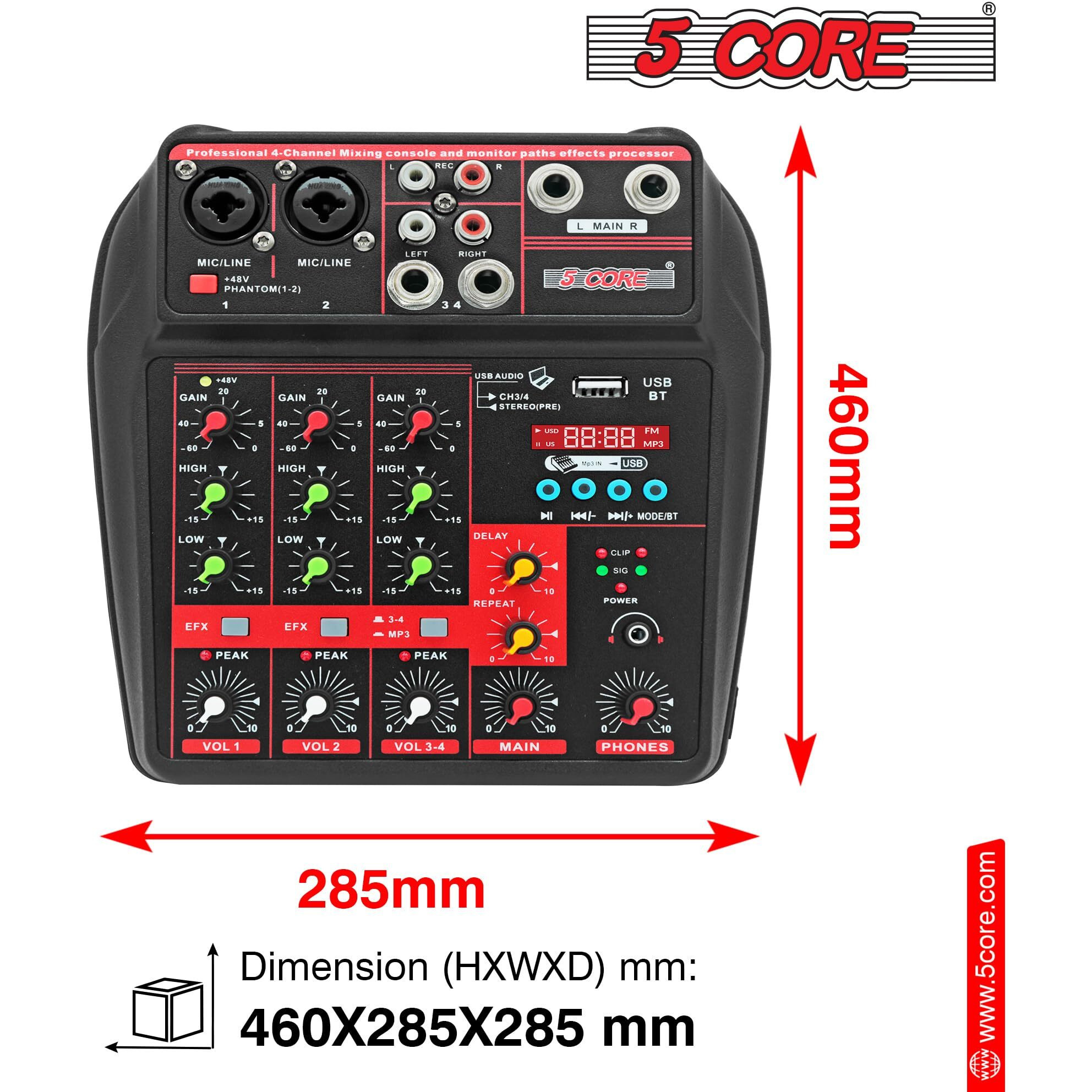 U4 Portable Mini Mixer 4 Channel Audio DJ Console with Sound Card, USB, 48V Phantom Power for PC Recording 5 Core MX 4CH(D0102HX66N2.)