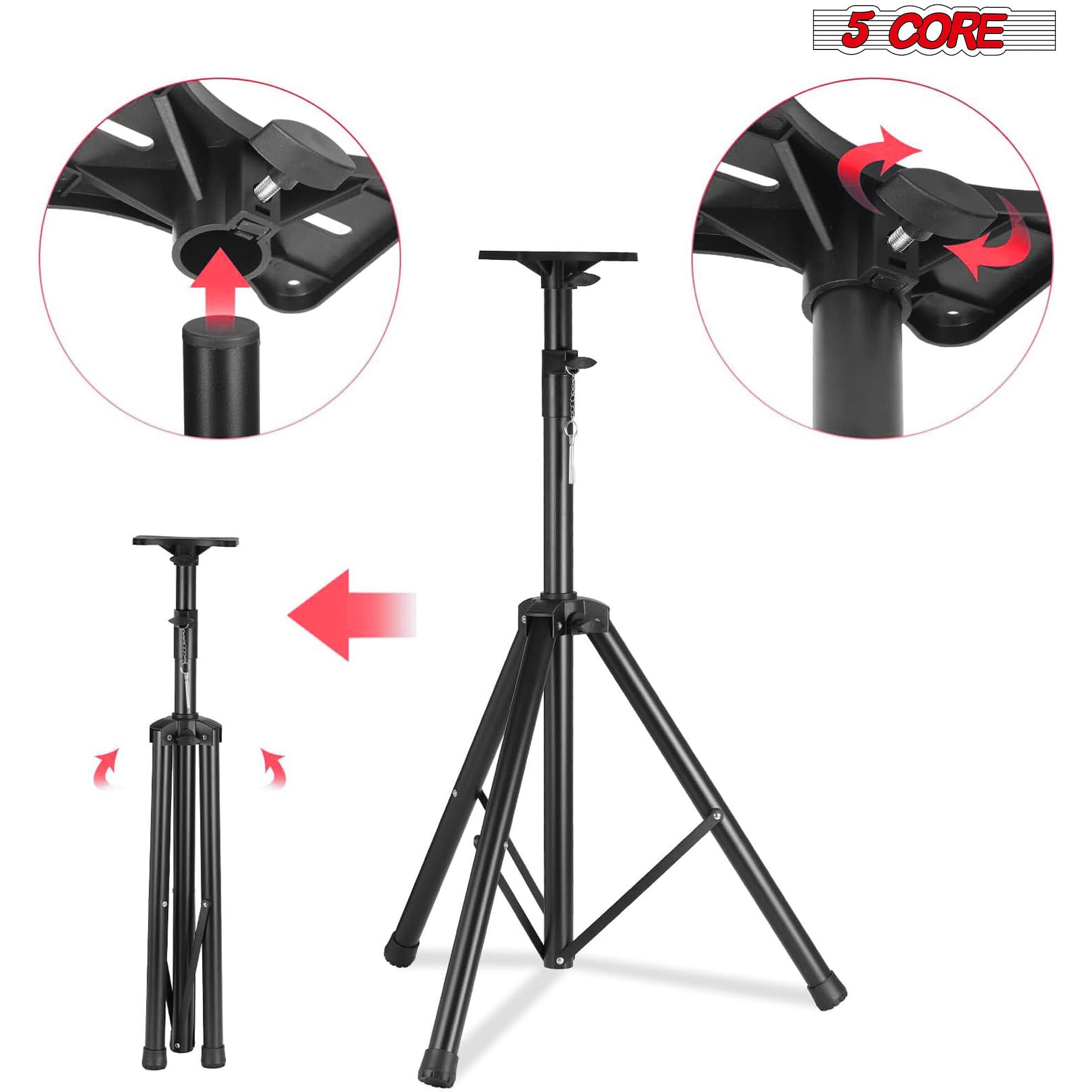5 Core 2 Pieces PA Speaker Stands Adjustable Height Professional Heavy Duty DJ Tripod with Mounting Bracket, Tie and Carrying Bag, Extend from 41 to 72 inches, Black - Supports 132 lbs SS HD 2PK BLK WOB