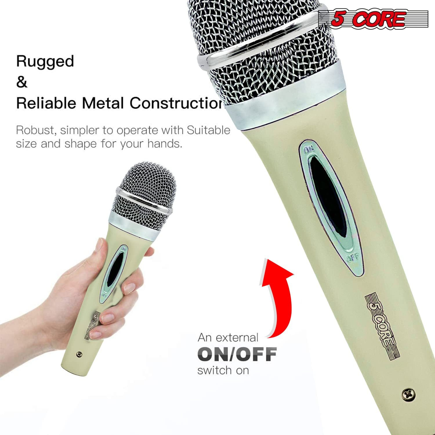 5 cORE Premium Vocal Dynamic cardioid Handheld Microphone Unidirectional Mic with 12ft Detachable XLR cable to inch Audio Jack and OnOff Switch for Karaoke Singing (White) PM 286 WH(D0102HXU73P)
