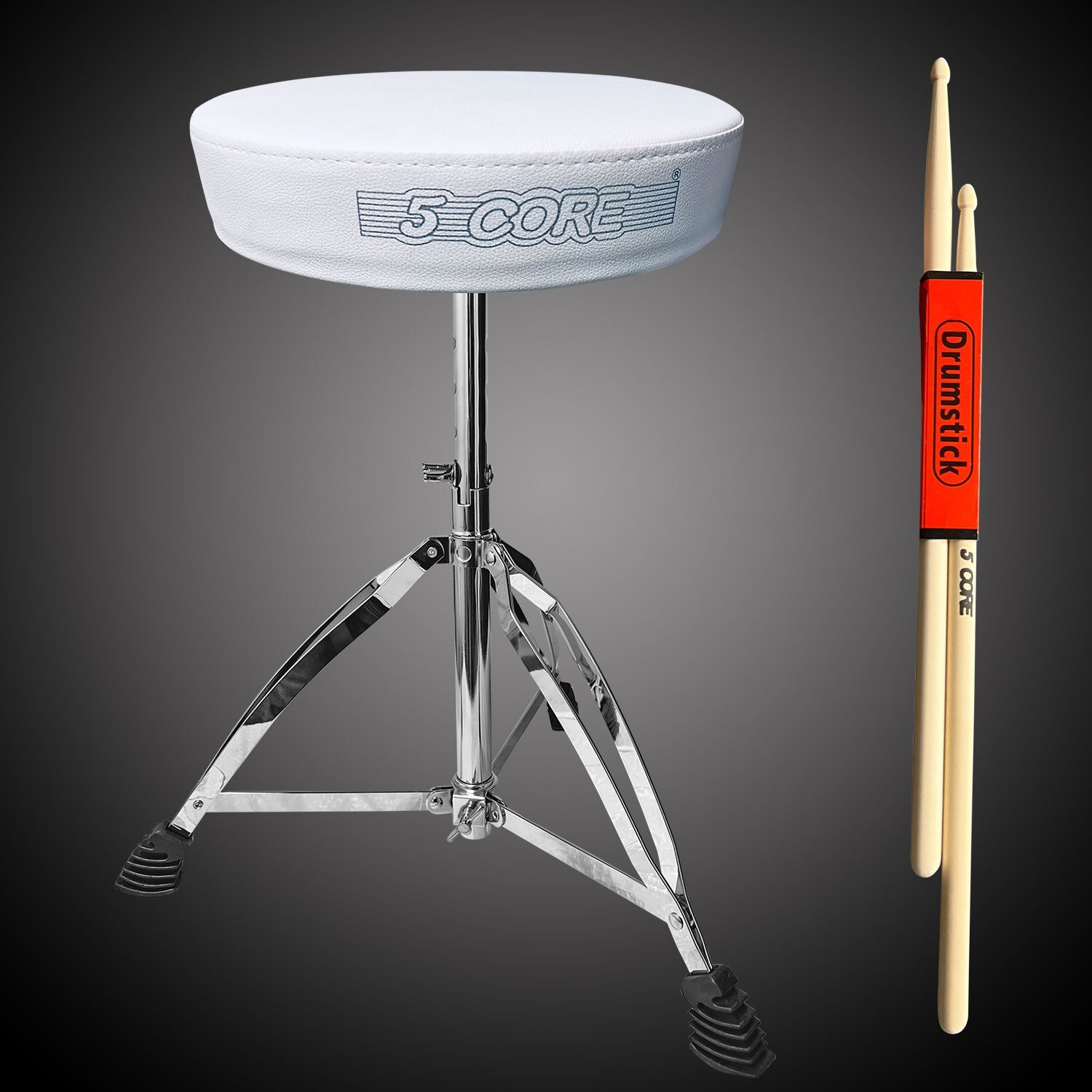 5 core Premium Universal Drum Throne Height Adjustable Padded Drum Stool Seat Round chrome chair Drumming Stand with Anti- Slip Feet for Adults Kids Drummer White DS cH WH(D0102H71SWJ)