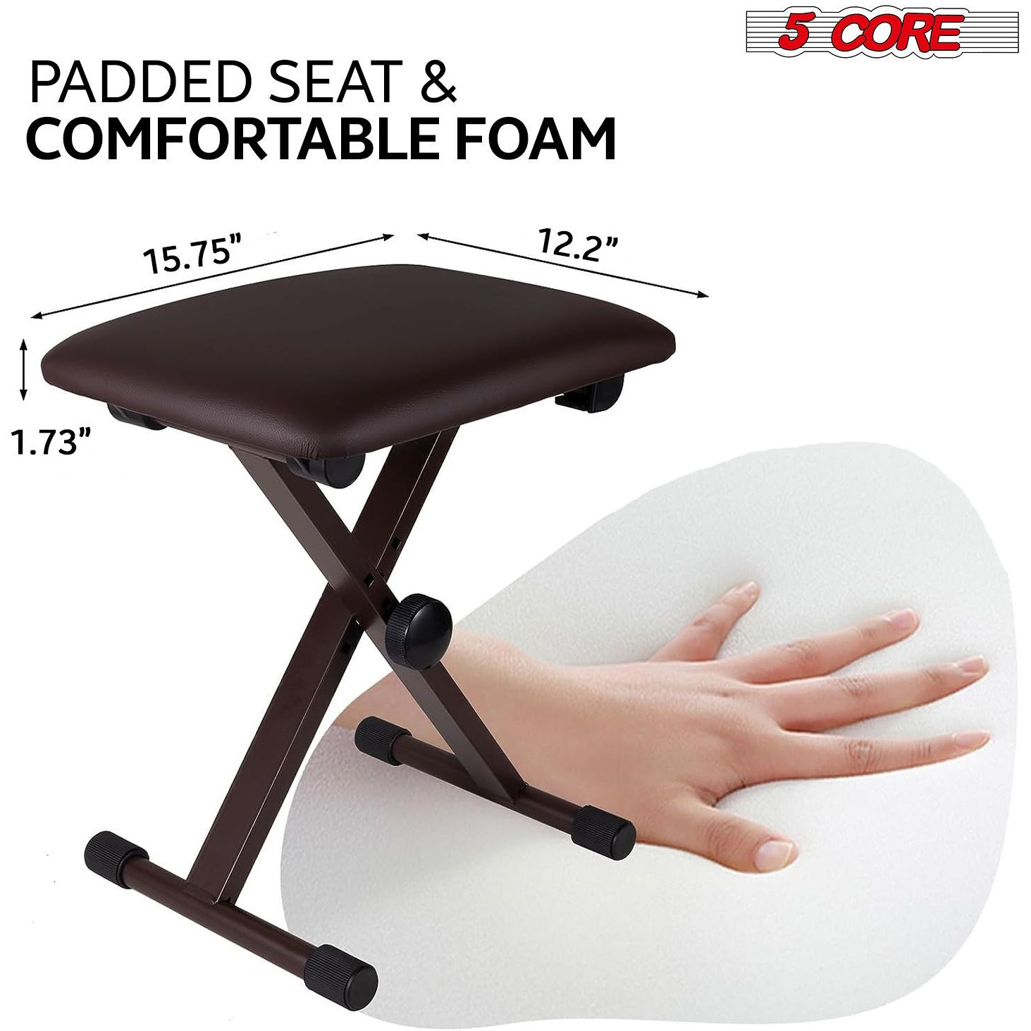 5core Portable Piano Keyboard Music X-Style Adjustable Padded Stool chair Seat Bench Brown KBB 02 BR(D0102H7U5WX)