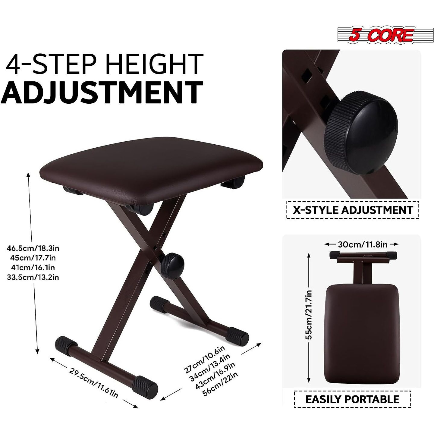 5core Portable Piano Keyboard Music X-Style Adjustable Padded Stool chair Seat Bench Brown KBB 02 BR(D0102H7U5WX)