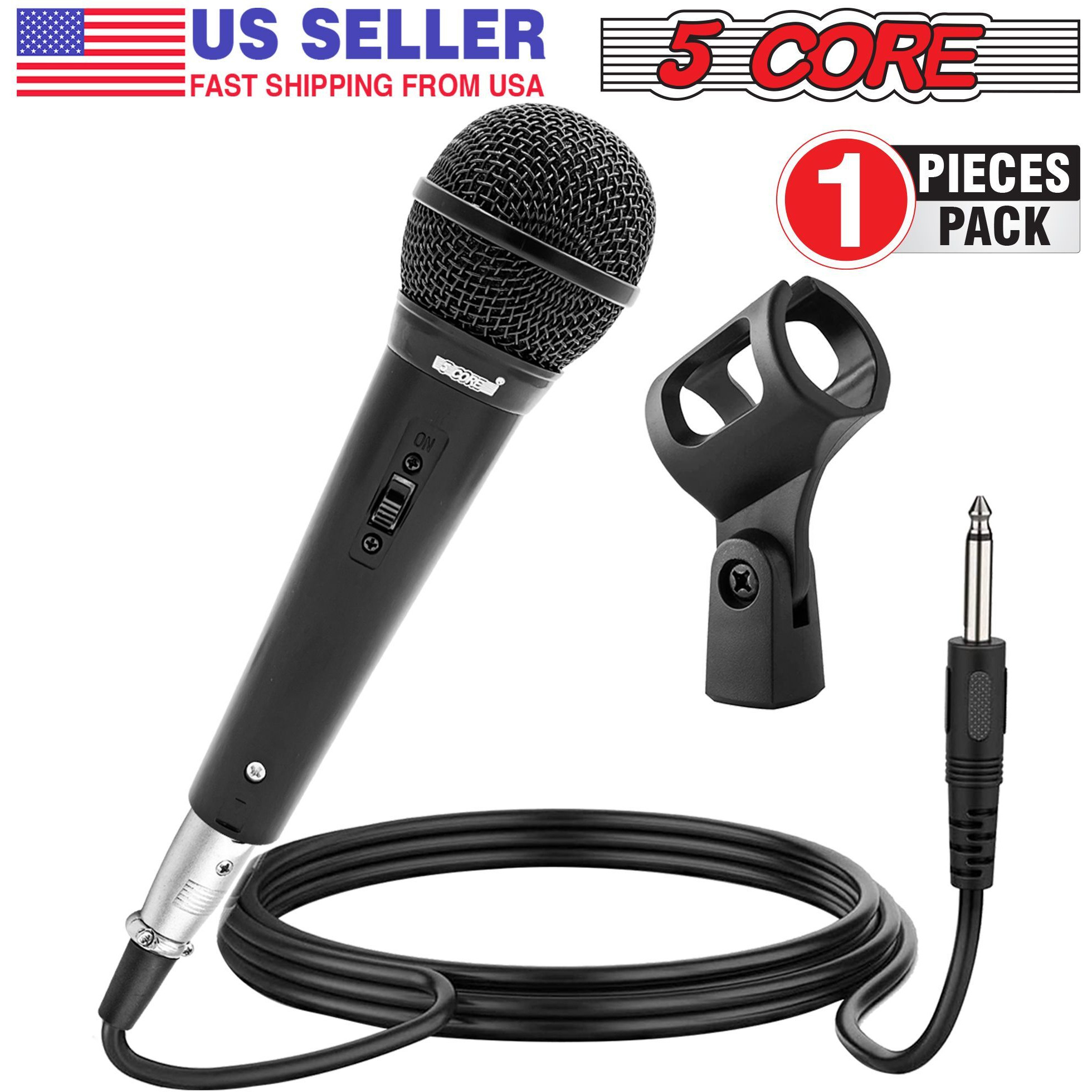 5 cORE Premium Vocal Dynamic cardioid Handheld Microphone Unidirectional Mic with 16ft Detachable XLR cable to  inch Audio Jack and OnOff Switch for Karaoke Singing PM 101 Black(D0102H7199X)