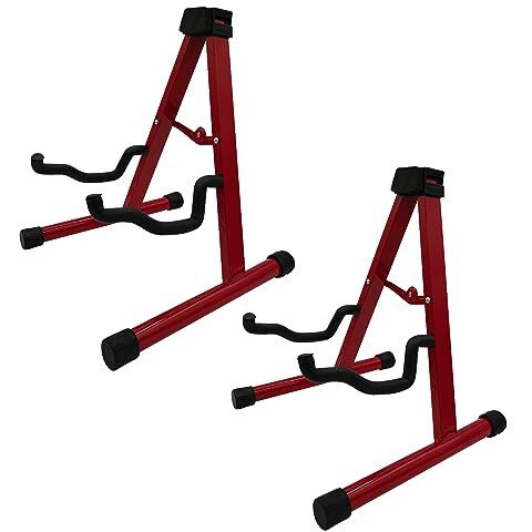 5 core 2 PcS guitar Stand Folding A-Frame Red  Sturdy guitar Stand for Acoustic and Electric guitars with Secure Lock guitar Holder Stand with Non-Slip Rubber and Soft Foam Arms - gSS RED 2PcS(D0102H54M2X)