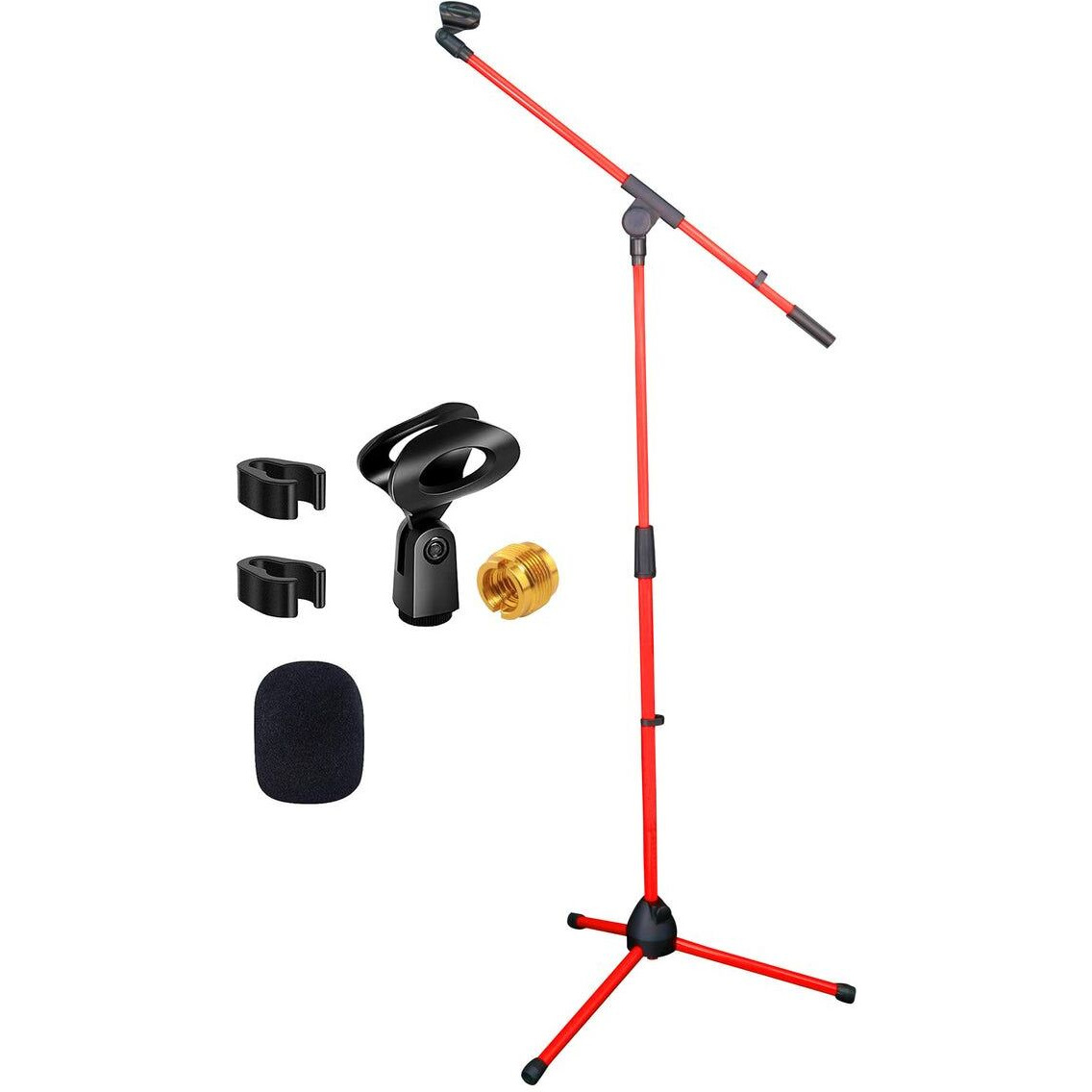 5 Core Tripod Mic Stand Heavy Duty Height Adjustable Floor Microphone Boom Arm Pedestal Para Microfono for Singing On Stage Studio - MS 080 RED