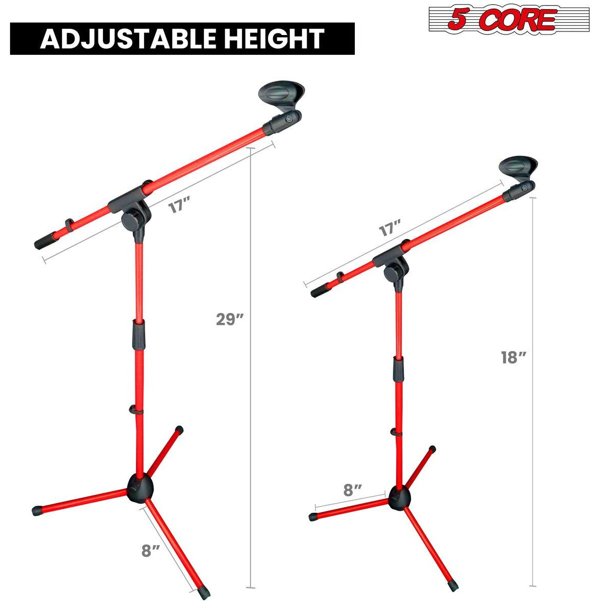 5 Core Tripod Mic Stand Heavy Duty Height Adjustable Floor Microphone Boom Arm Pedestal Para Microfono for Singing On Stage Studio - MS 080 RED