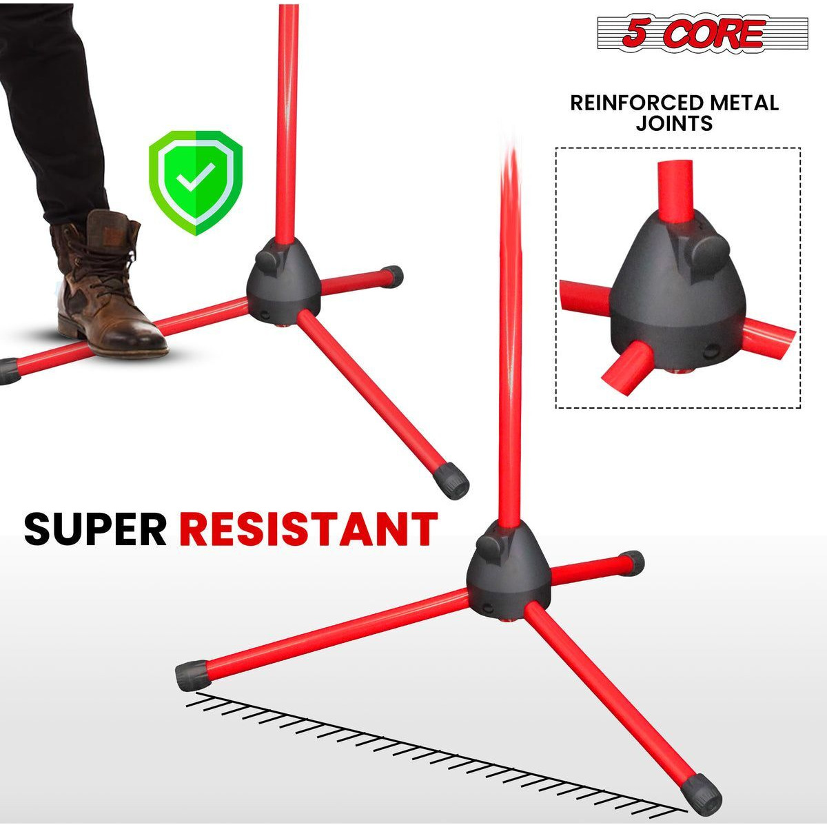 5 Core Tripod Mic Stand Heavy Duty Height Adjustable Floor Microphone Boom Arm Pedestal Para Microfono for Singing On Stage Studio - MS 080 RED