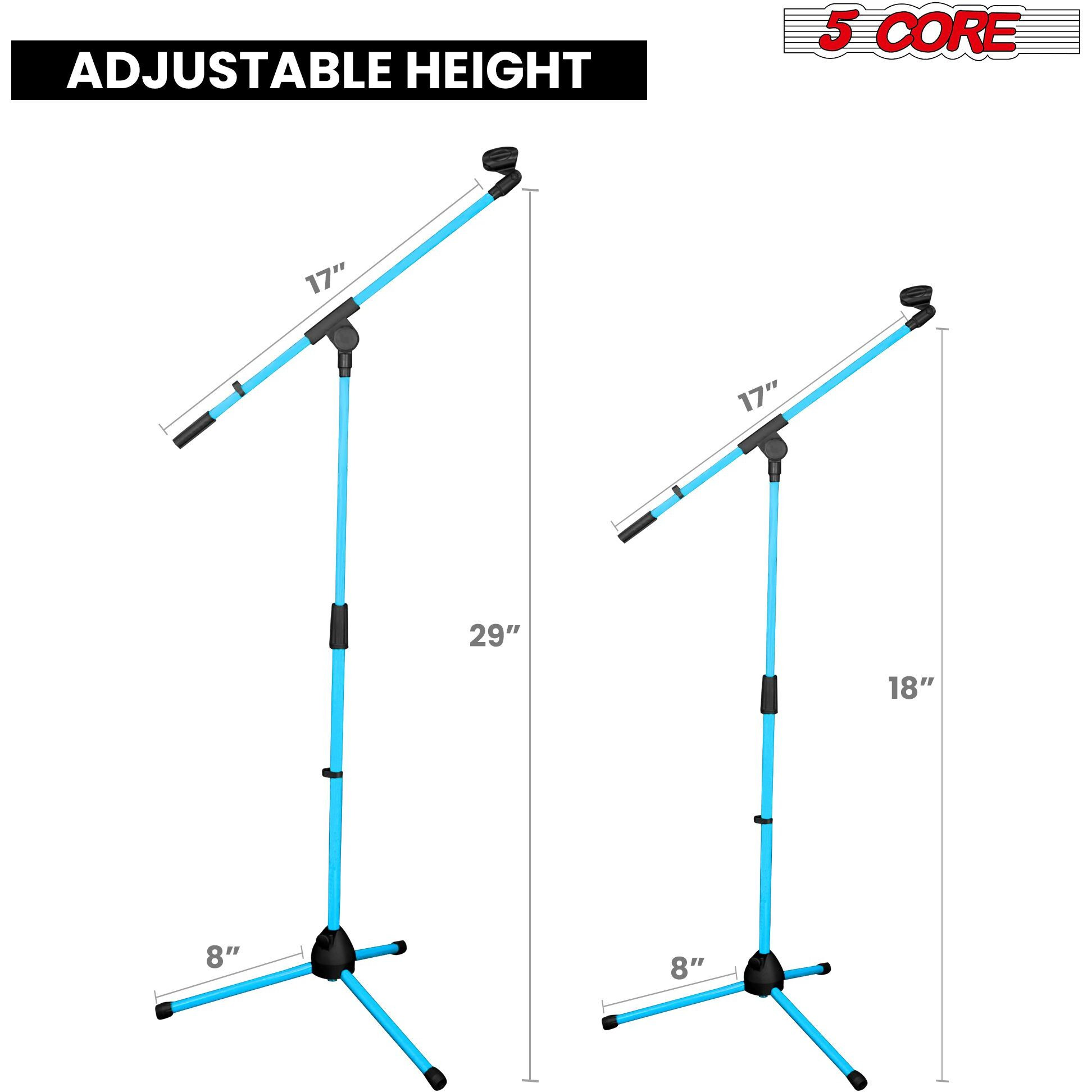 5 Core Tripod Mic Stand Heavy Duty Height Adjustable Floor Microphone Boom Arm Pedestal Para Microfono for Singing On Stage Studio - MS 080 SKY BLU