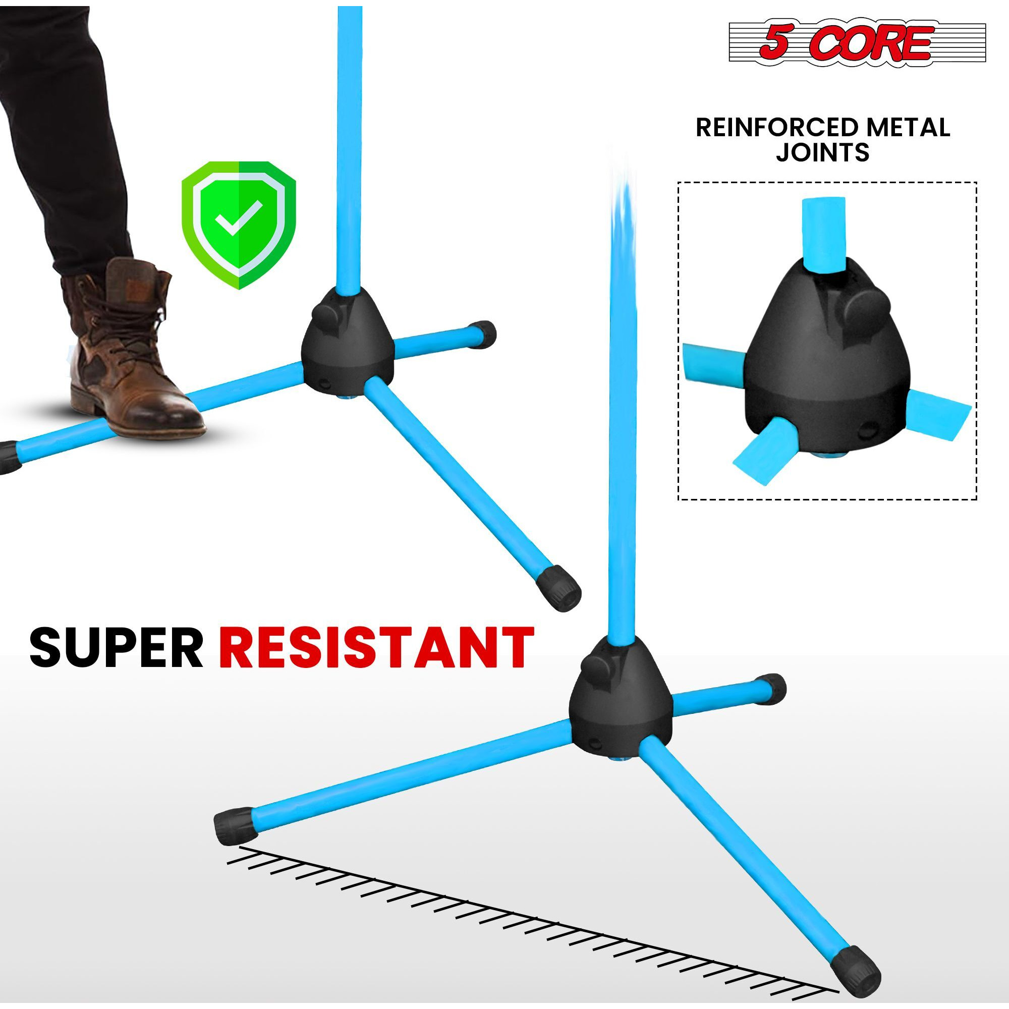 5 Core Tripod Mic Stand Heavy Duty Height Adjustable Floor Microphone Boom Arm Pedestal Para Microfono for Singing On Stage Studio - MS 080 SKY BLU