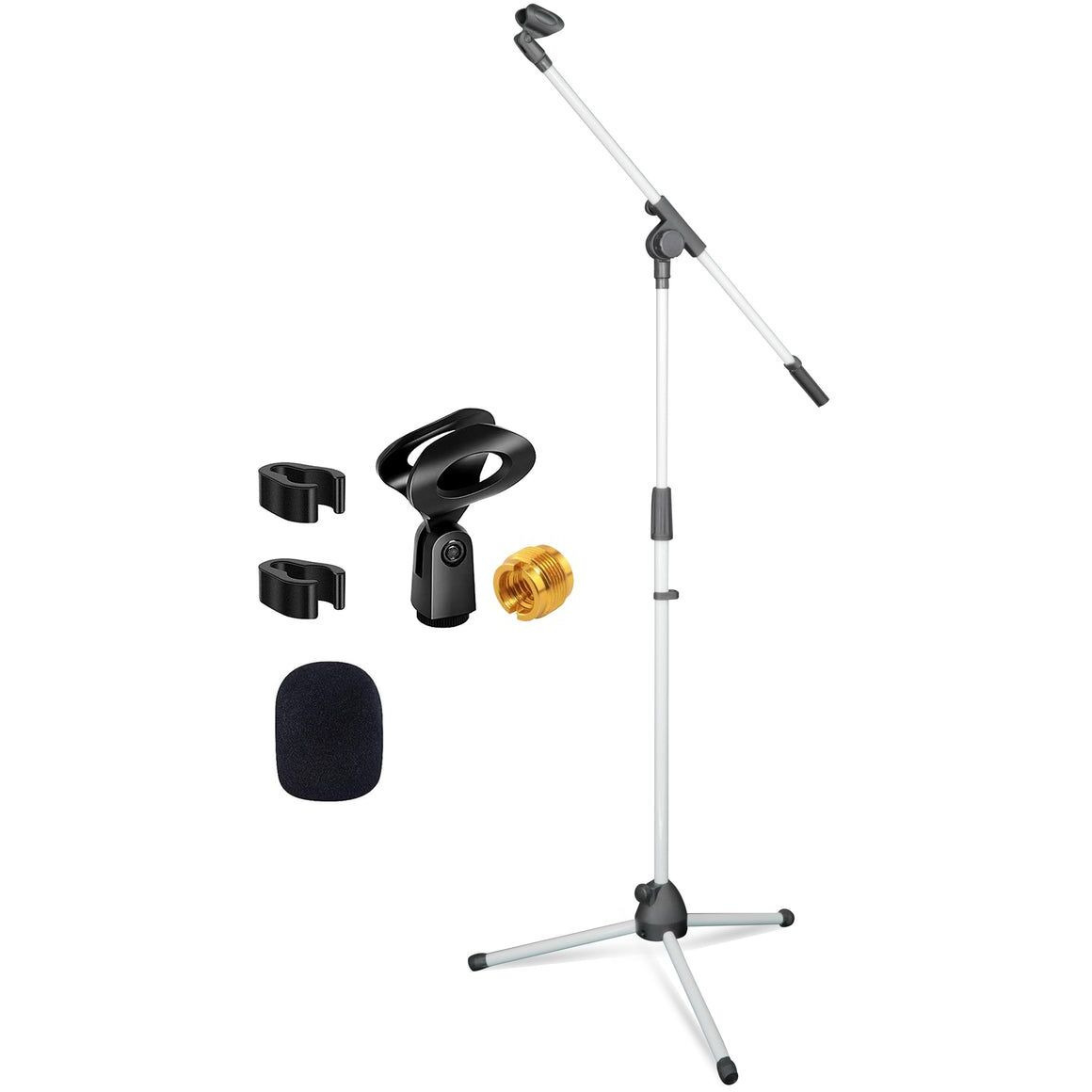 5 Core Tripod Mic Stand Heavy Duty Height Adjustable Floor Microphone Boom Arm Pedestal Para Microfono for Singing On Stage Studio - MS 080 WH