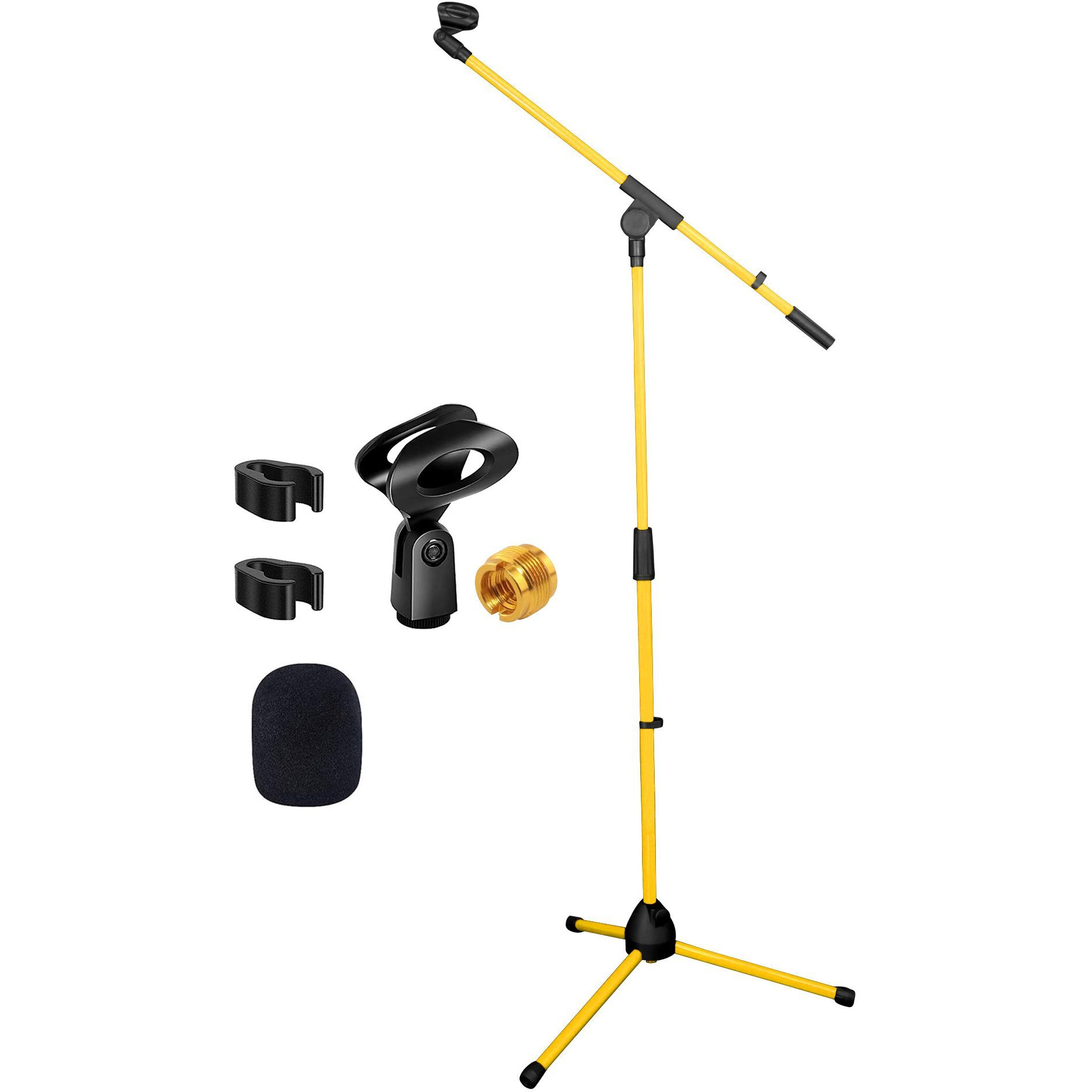 5 Core Tripod Mic Stand Heavy Duty Height Adjustable Floor Microphone Boom Arm Pedestal Para Microfono for Singing On Stage Studio - MS 080 YLW