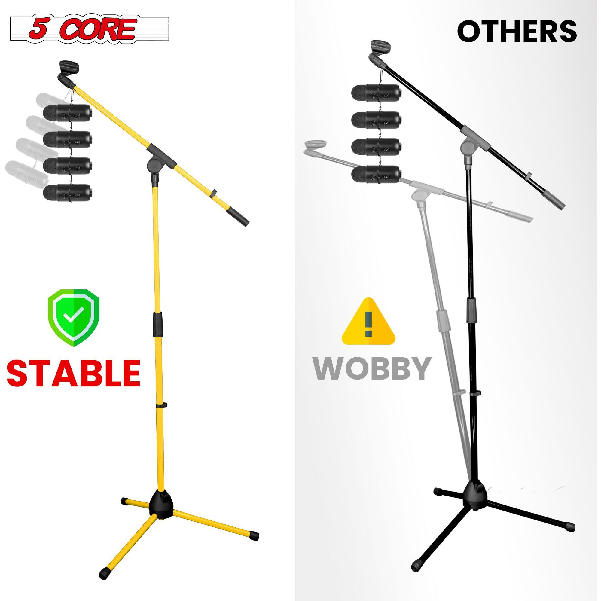5 Core Tripod Mic Stand Heavy Duty Height Adjustable Floor Microphone Boom Arm Pedestal Para Microfono for Singing On Stage Studio - MS 080 YLW