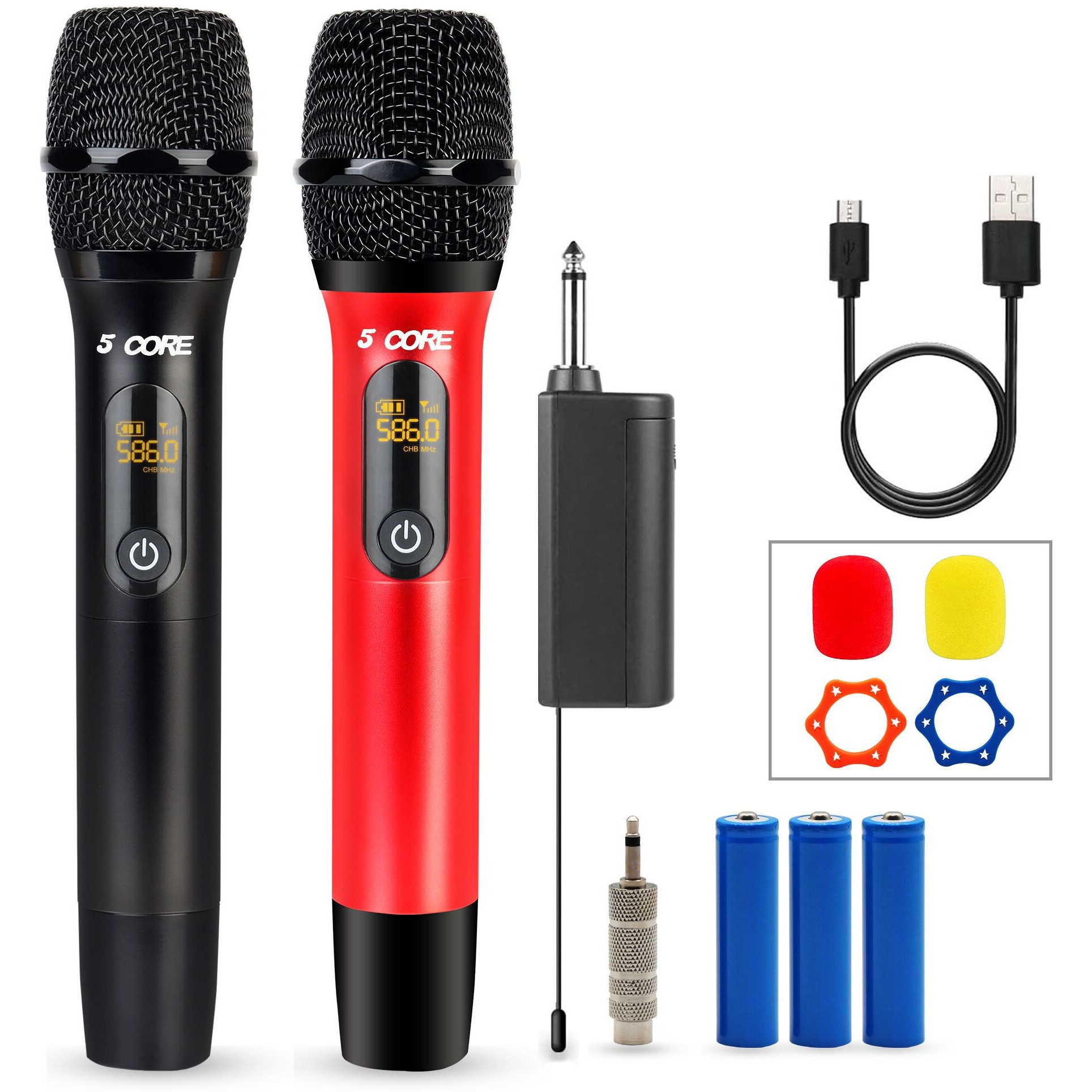 5 Core Wireless Microphones Pair UHF Professional Handheld Microfonos Inalambricos Dual Cordless Mic System for Karaoke Singing Wedding DJ Party Speech Church - WM UHF 02