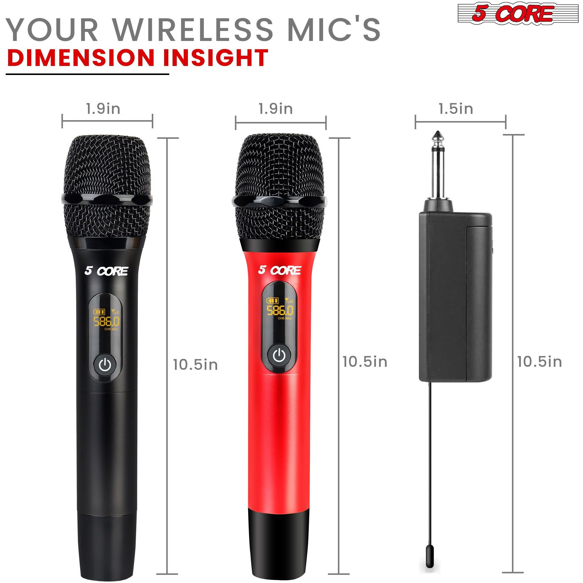 5 Core Wireless Microphones Pair UHF Professional Handheld Microfonos Inalambricos Dual Cordless Mic System for Karaoke Singing Wedding DJ Party Speech Church - WM UHF 02