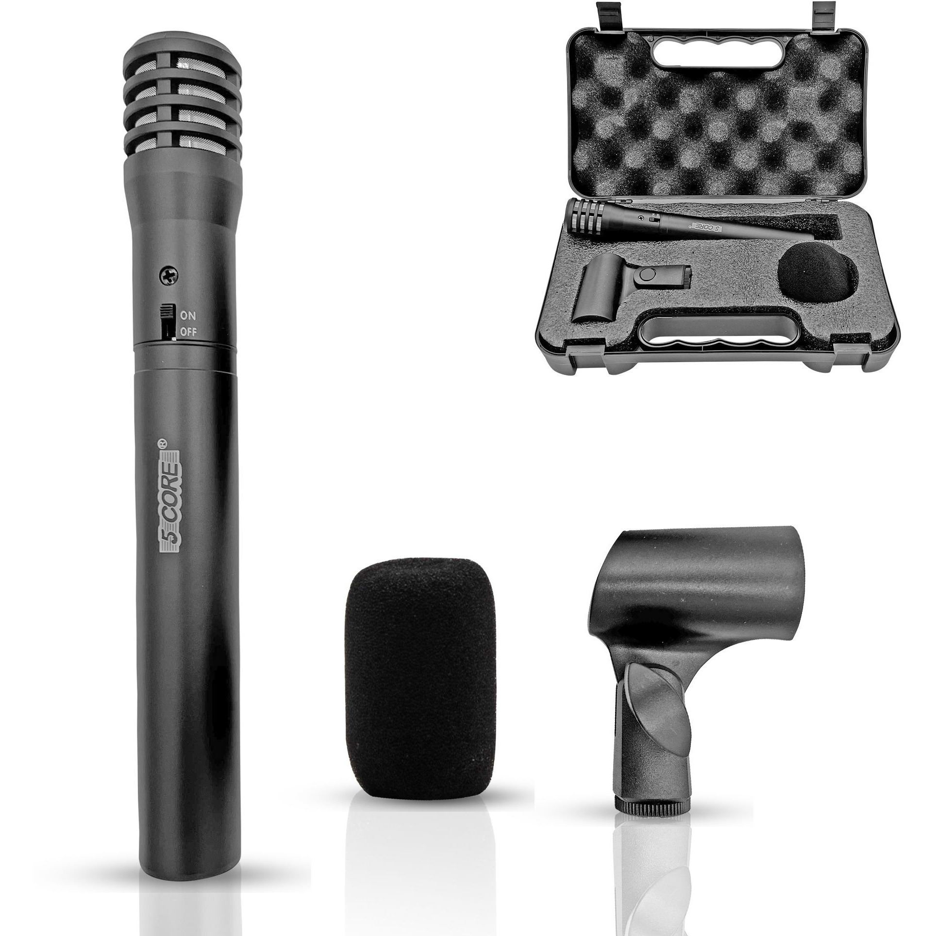 5 Core Dynamic Instrument Microphone Professional XLR Cardioid Uni Directional Condenser Mic Included Windscreen Mic Holder - INSTRU MIC 100 BLK