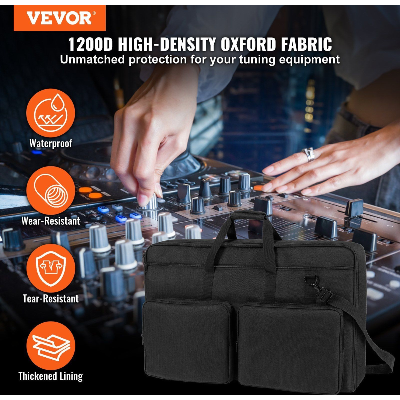 VEVOR Padded DJ Mixer Gig Bag, 1200D Oxford Fabric, DJ Gear Carry Bag with a Storage Pocket 4.92 ft Removable Shoulder Strap 0.39 in Padding, 32.6 x 8.6 x 20.4 in Storage Case Fits for DJ Controller