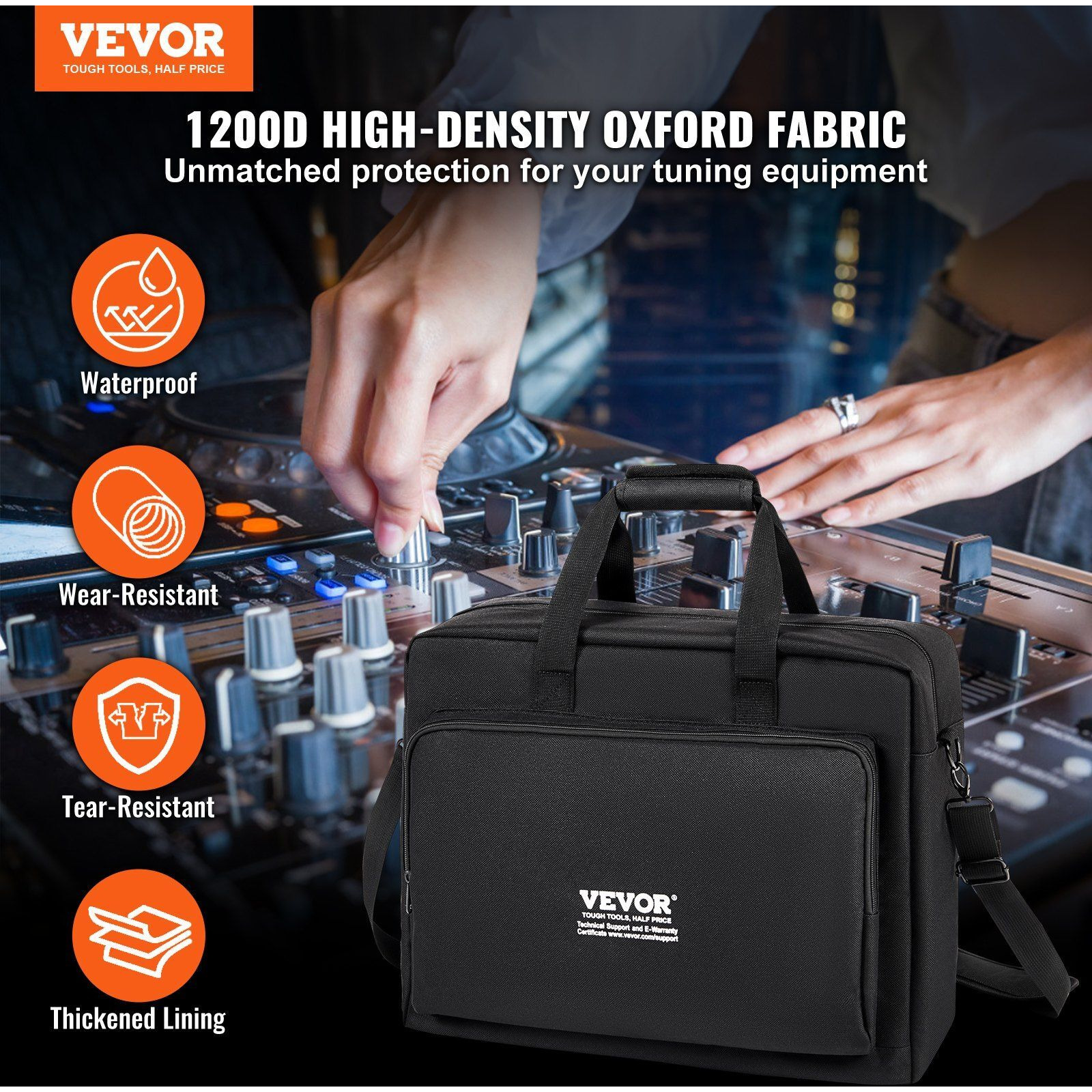 VEVOR Padded DJ Mixer Gig Bag, 1200D Oxford Fabric, DJ Gear Carry Bag with a Storage Pocket 4.92 ft Removable Shoulder Strap 0.39 in Padding, 19.29 x 8.66 x 15.34 in Storage Case for DJ Controller