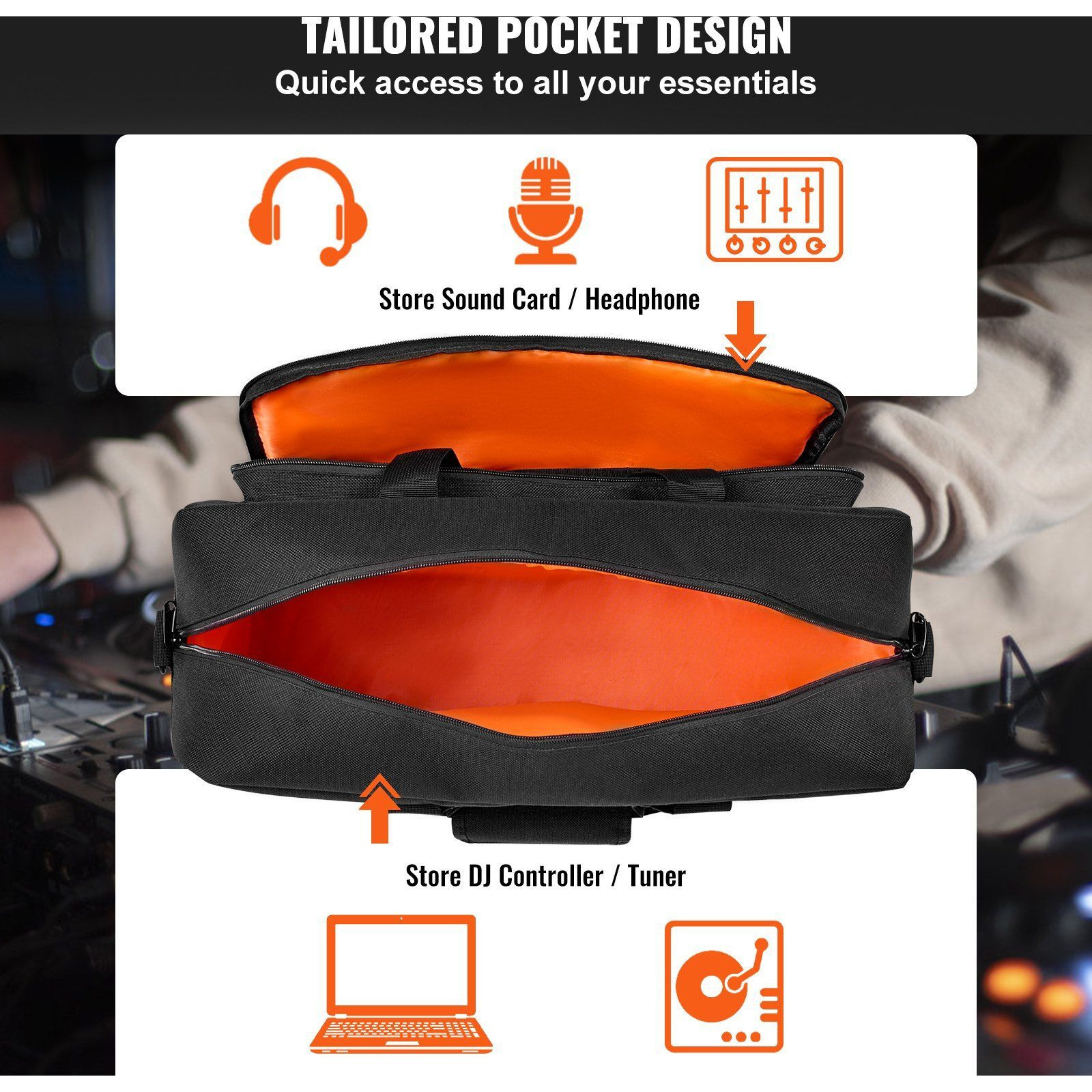 VEVOR Padded DJ Mixer Gig Bag, 1200D Oxford Fabric, DJ Gear Carry Bag with a Storage Pocket 4.92 ft Removable Shoulder Strap 0.39 in Padding, 19.29 x 8.66 x 15.34 in Storage Case for DJ Controller