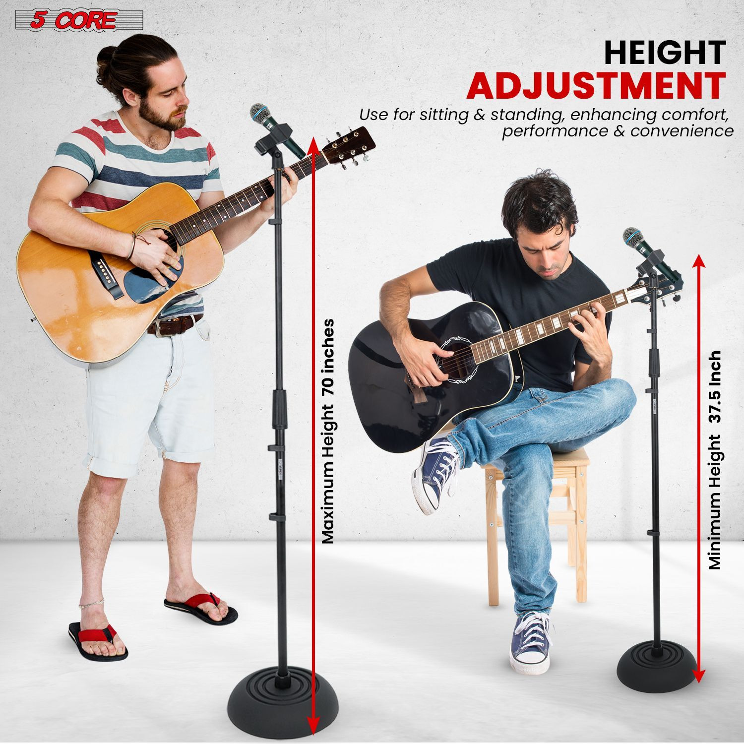 5Core Mic Stand Floor Heavy Duty Height Adjustable Pedestal Para Microfono for Singing On Stage Studio - MS RBP5
